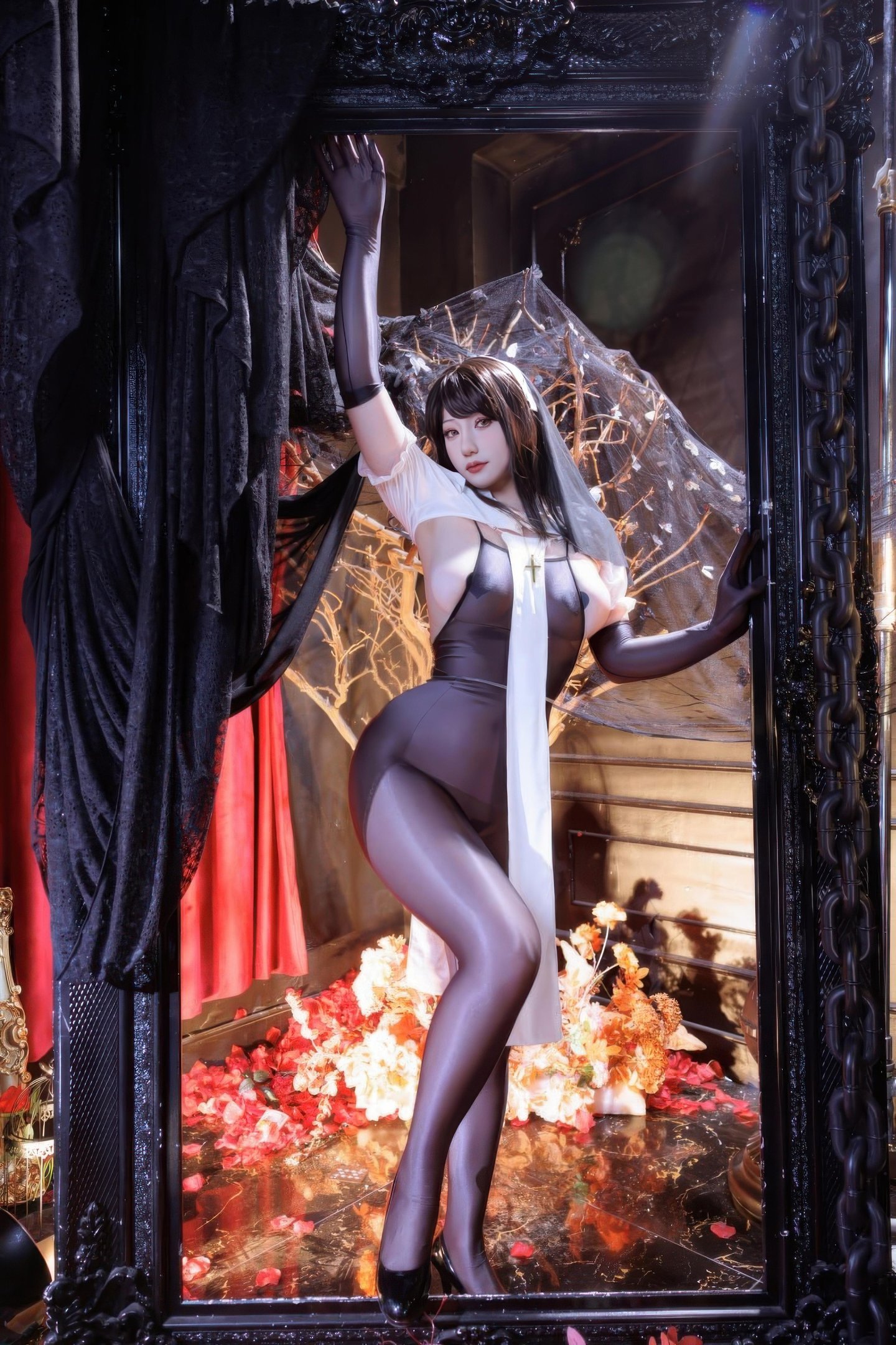 '[cosplay] 星澜 là chị em gọi là Làn Làn - Nữ tu trừng phạt: Giày cao gót đen kết hợp chủ đề nữ tu tạo sự tương phản mạnh mẽ, đường cong ngực đầy thu hút 44P1V'