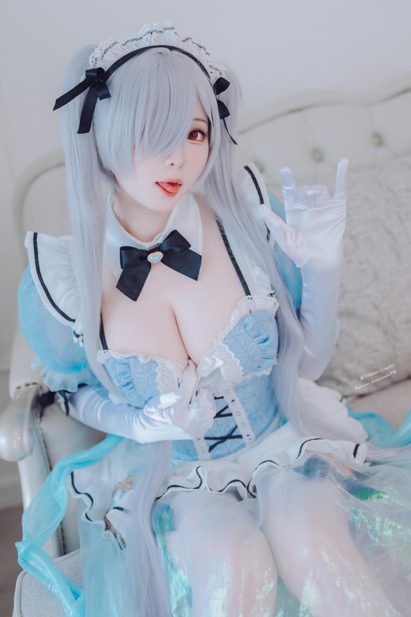[คอสเพลย์] 霜月shimo - NIKKE นางซินชุดแม่บ้าน VOL.2: ส้นสูงสีขาวคุณภาพเยี่ยม บรรยากาศขาวเนียนคู่กับเส้นโค้งสวย 33P