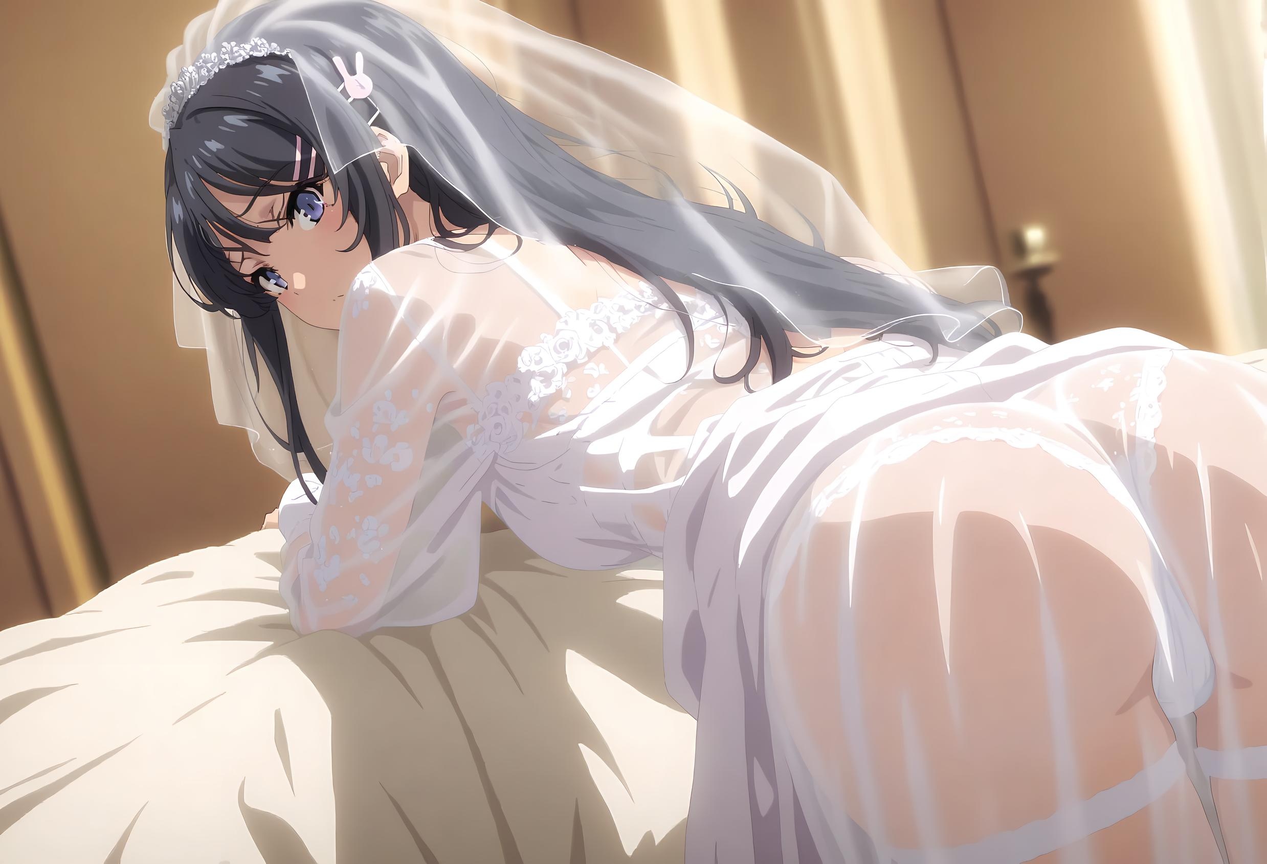 AI Generated Anime Girl - 樱岛麻衣：青春猪头少年系列巨乳少女 白色泳装下完美曲线展现极致性感诱惑 53P