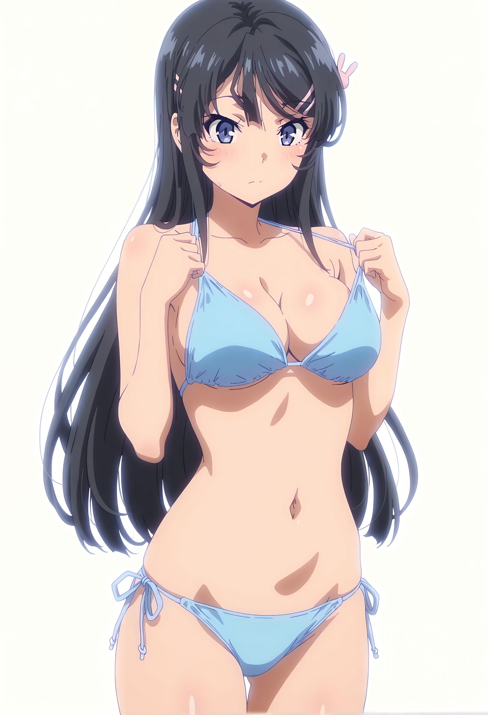AI Generated Anime Girl - 樱岛麻衣：青春猪头少年系列巨乳少女 白色泳装下完美曲线展现极致性感诱惑 53P