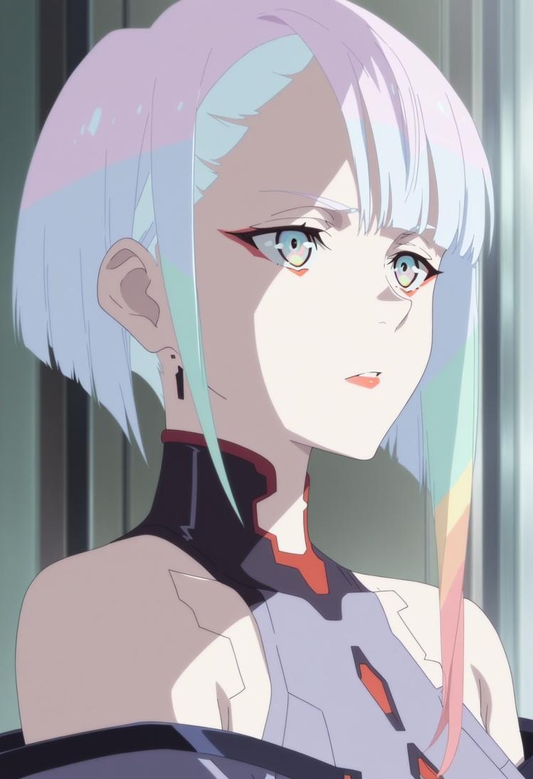 AI Generated Anime Girl - 露西娜：赛博朋克边缘行者蓝发巨乳 银发少女完美曲线展现极致性感诱惑 63P