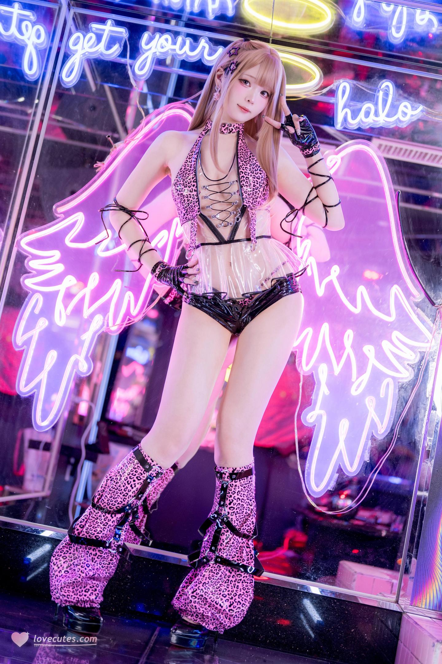 [私房] 霜月shimo - Original Gyaru：豹纹辣妹巨乳露点 霓虹棚拍美腿翘臀 35P