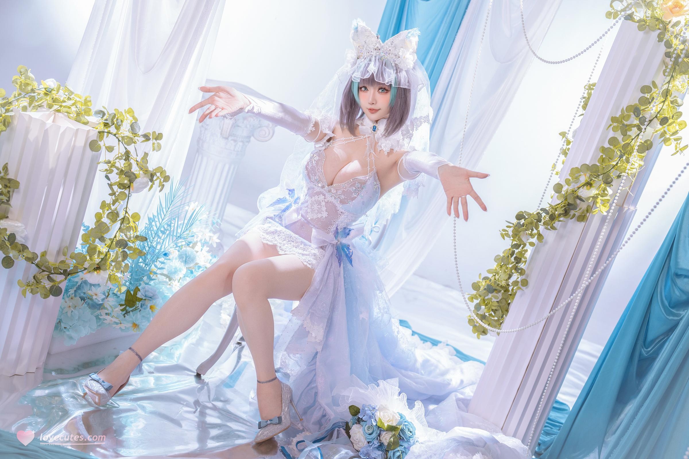 '[cosplay] 星之迟迟Hoshilily - 碧蓝航线 柴郡: Sự Kết Hợp Giữa Trang Phục Trắng Xanh và Yếu Tố Tai Mèo - Phục Hồi Nhân Vật Ngọt Ngào và Lạnh Lùng 44P'