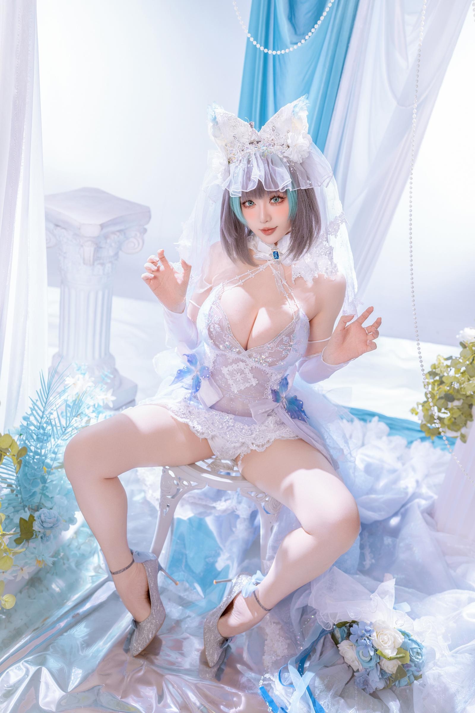 '[cosplay] 星之迟迟Hoshilily - 碧蓝航线 柴郡: Sự Kết Hợp Giữa Trang Phục Trắng Xanh và Yếu Tố Tai Mèo - Phục Hồi Nhân Vật Ngọt Ngào và Lạnh Lùng 44P'