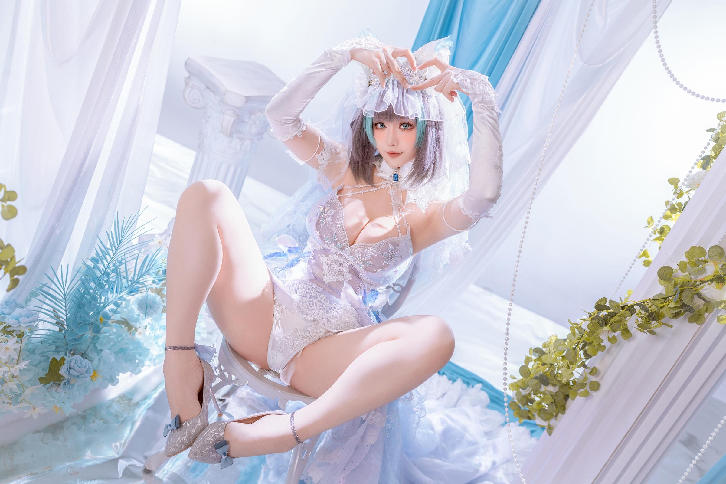 '[cosplay] 星之迟迟Hoshilily - 碧蓝航线 柴郡: Sự Kết Hợp Giữa Trang Phục Trắng Xanh và Yếu Tố Tai Mèo - Phục Hồi Nhân Vật Ngọt Ngào và Lạnh Lùng 44P'