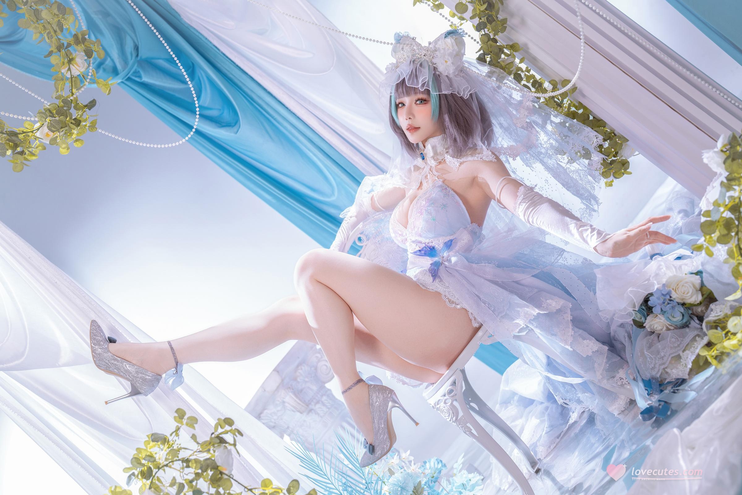 '[cosplay] 星之迟迟Hoshilily - 碧蓝航线 柴郡: Sự Kết Hợp Giữa Trang Phục Trắng Xanh và Yếu Tố Tai Mèo - Phục Hồi Nhân Vật Ngọt Ngào và Lạnh Lùng 44P'