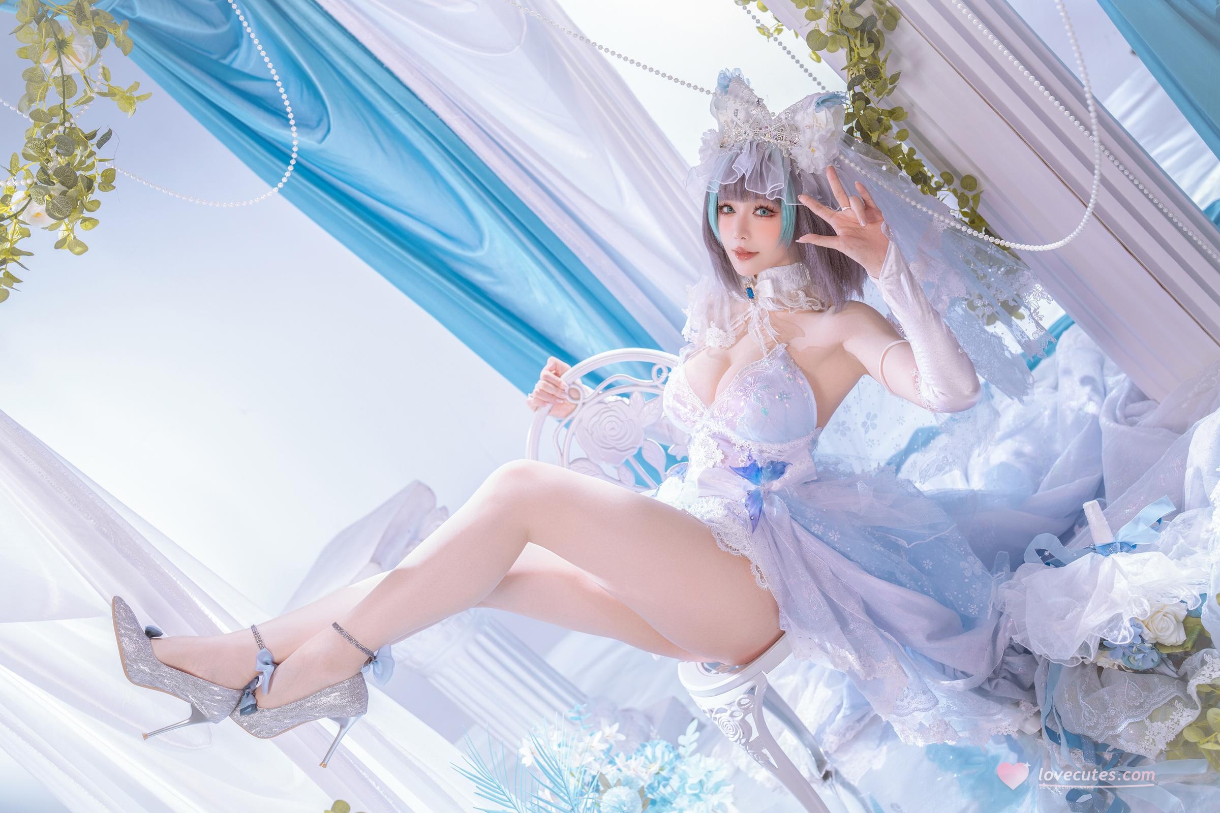 '[cosplay] 星之迟迟Hoshilily - 碧蓝航线 柴郡: Sự Kết Hợp Giữa Trang Phục Trắng Xanh và Yếu Tố Tai Mèo - Phục Hồi Nhân Vật Ngọt Ngào và Lạnh Lùng 44P'
