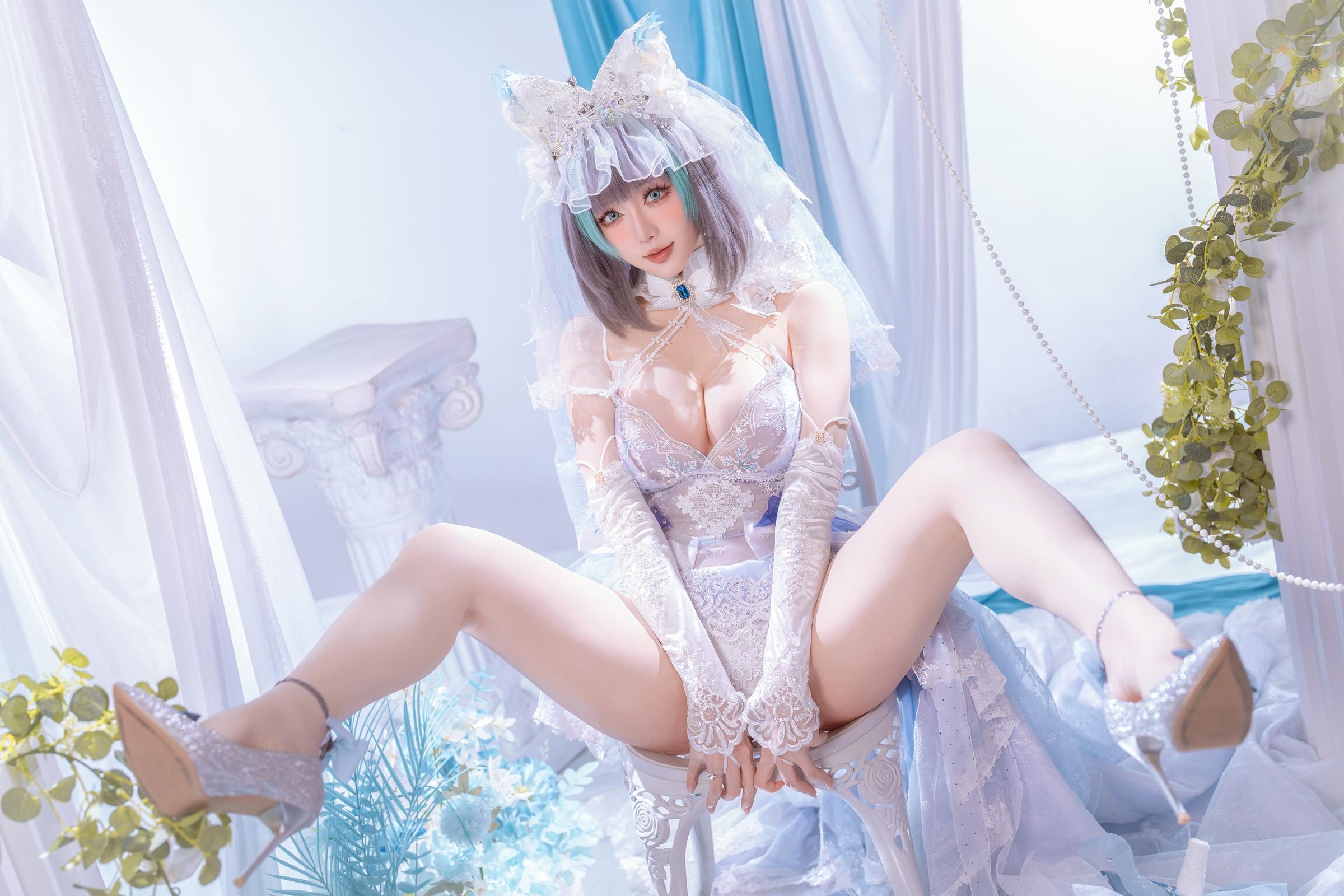'[cosplay] 星之迟迟Hoshilily - 碧蓝航线 柴郡: Sự Kết Hợp Giữa Trang Phục Trắng Xanh và Yếu Tố Tai Mèo - Phục Hồi Nhân Vật Ngọt Ngào và Lạnh Lùng 44P'