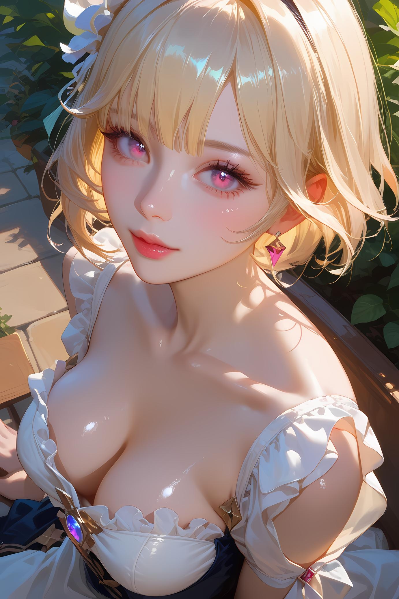 AI Generated Anime Girl - 原神 艾梅莉埃：金发花饰爆乳特写 31P