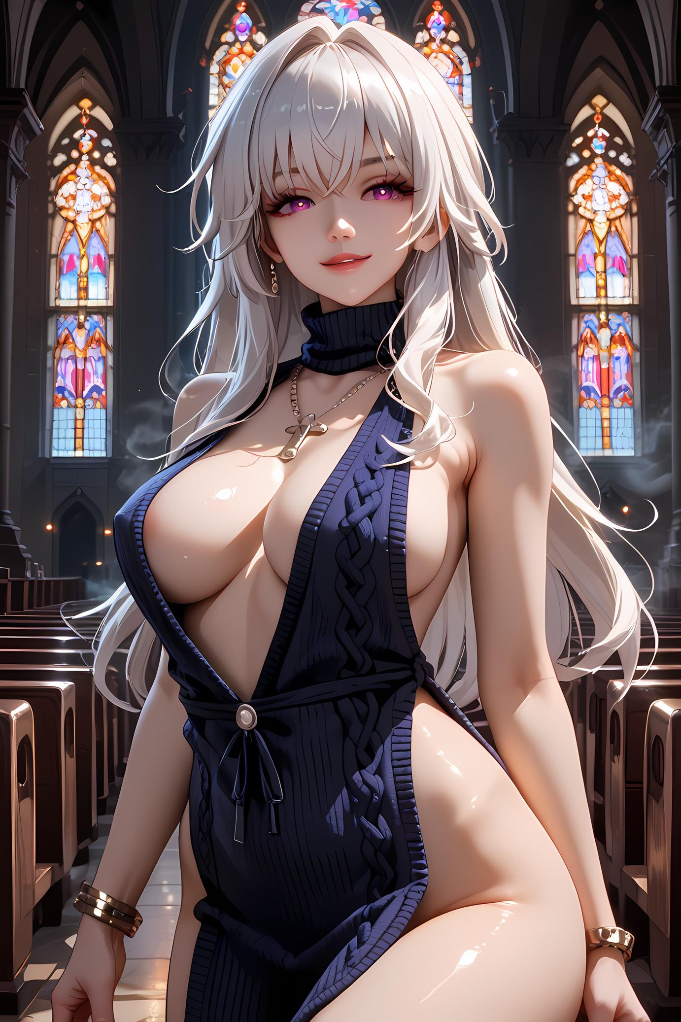 AI Generated Anime Girl - 崩坏星穹铁道 克拉拉：白发黑色泳装巨乳 41P