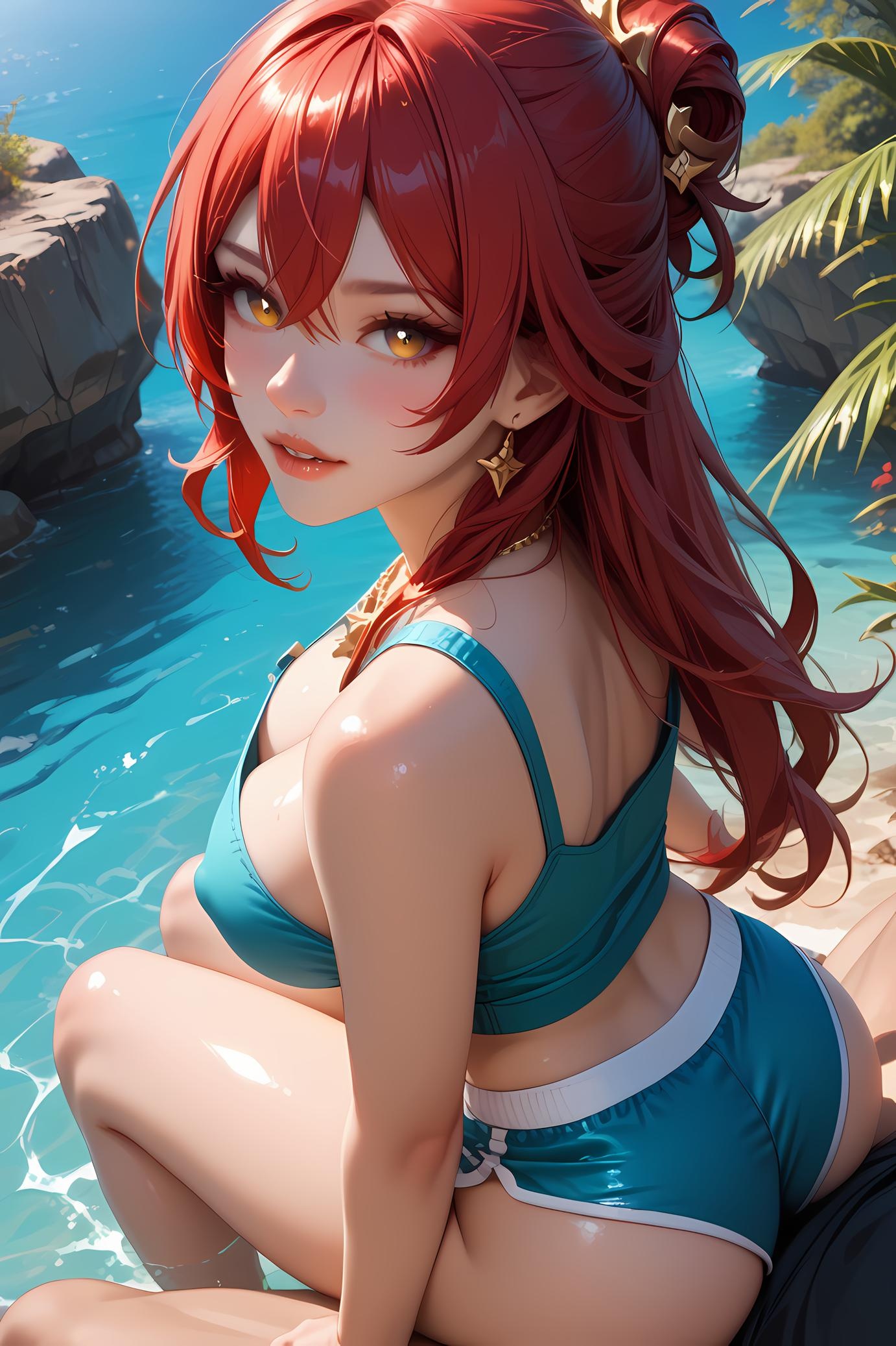 AI Generated Anime Girl - Honkai: Star Rail Herta: Red Lace Lingerie with Big Breasts 84P