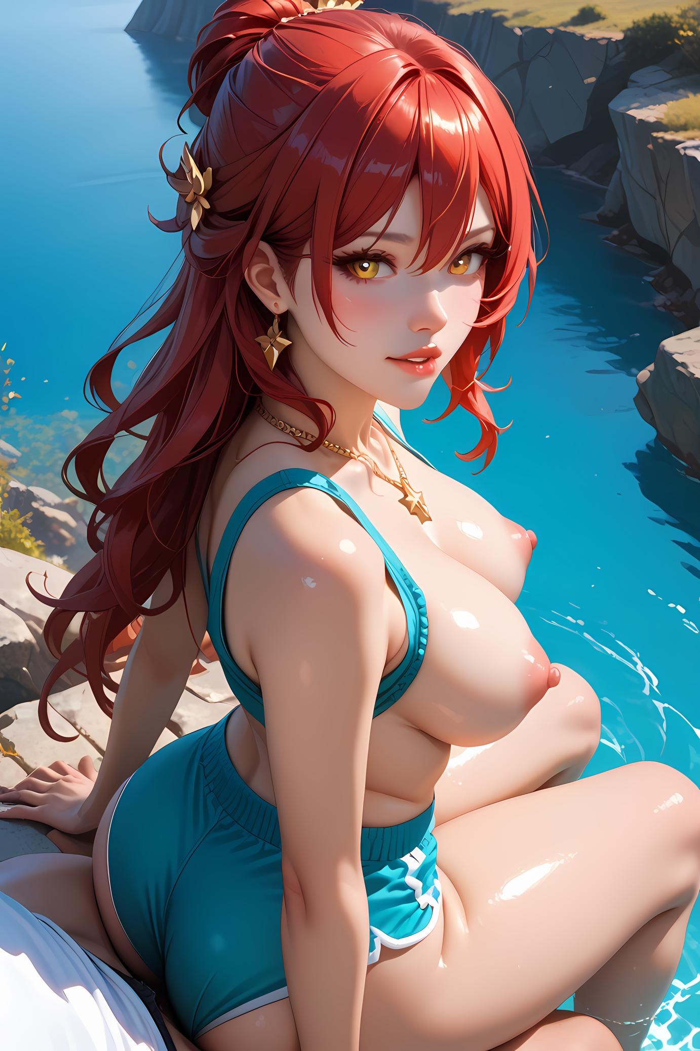 AI Generated Anime Girl - Honkai: Star Rail Herta: Red Lace Lingerie with Big Breasts 84P
