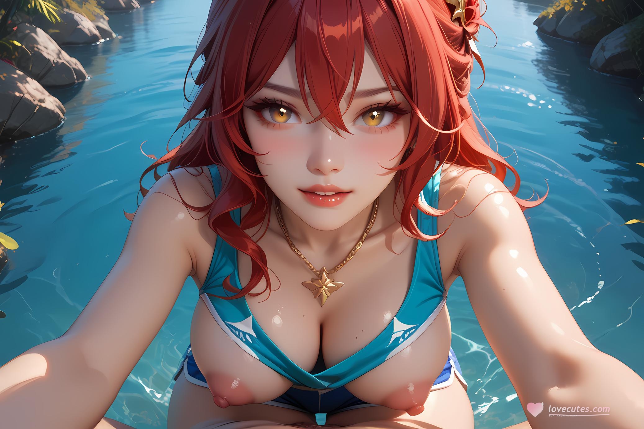 AI Generated Anime Girl - 崩坏星穹铁道 姬子：红发蕾丝内衣巨乳 84P