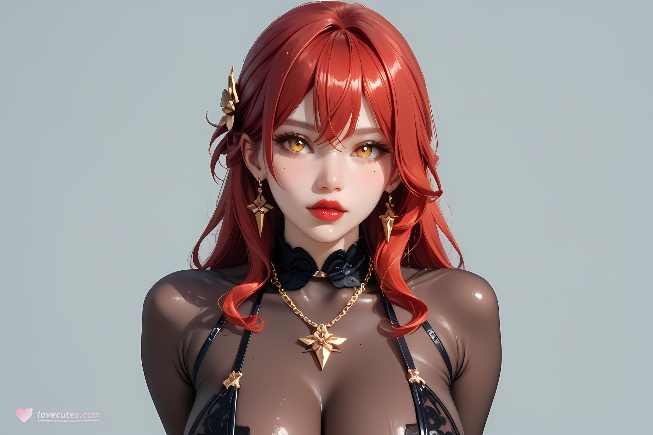 AI 생성 애니메이션 소녀 - 崩坏星穹铁道 姬子: 붉은 머리 레이스 속옷 거유 84P