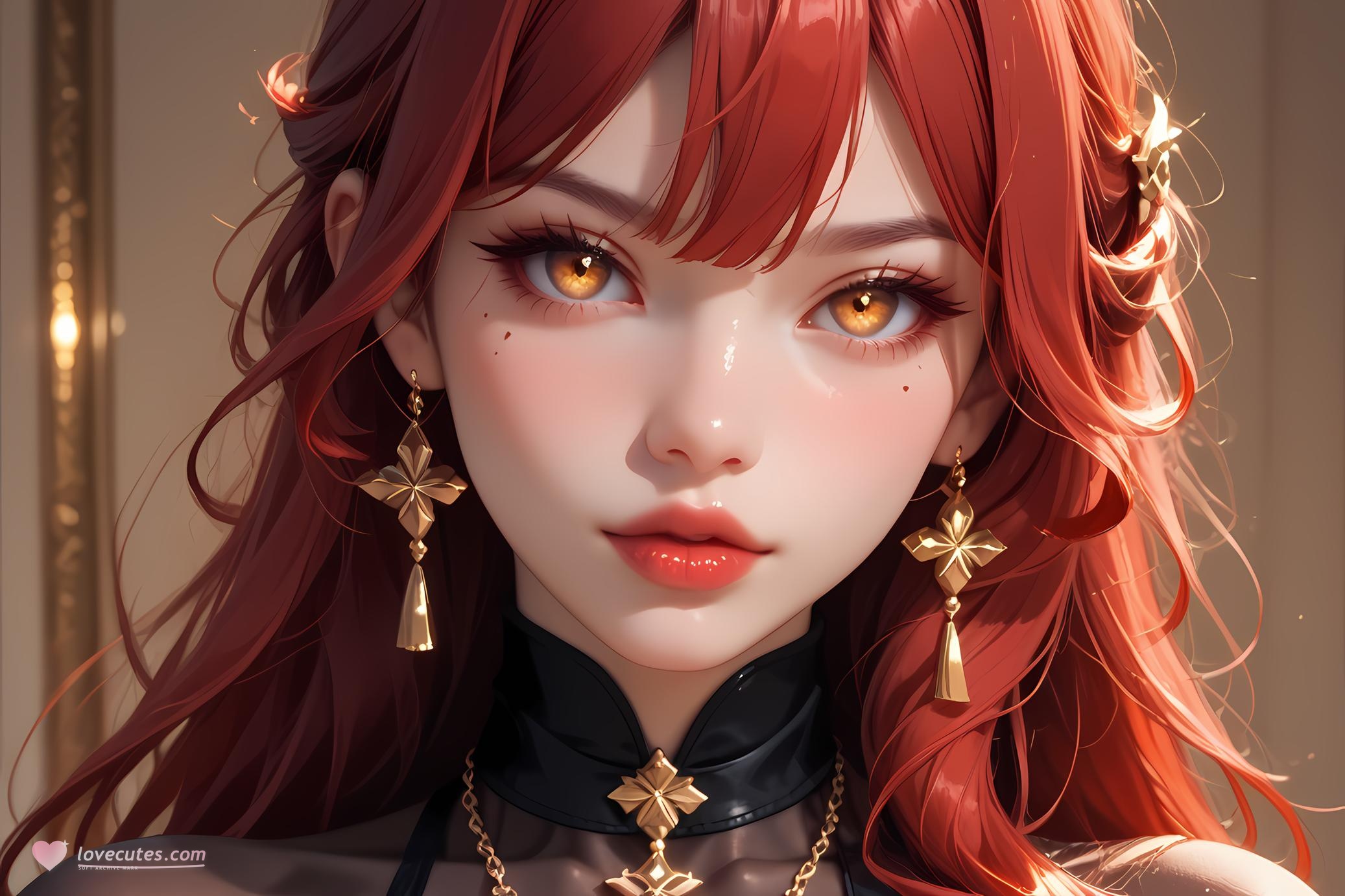 AI 생성 애니메이션 소녀 - 崩坏星穹铁道 姬子: 붉은 머리 레이스 속옷 거유 84P