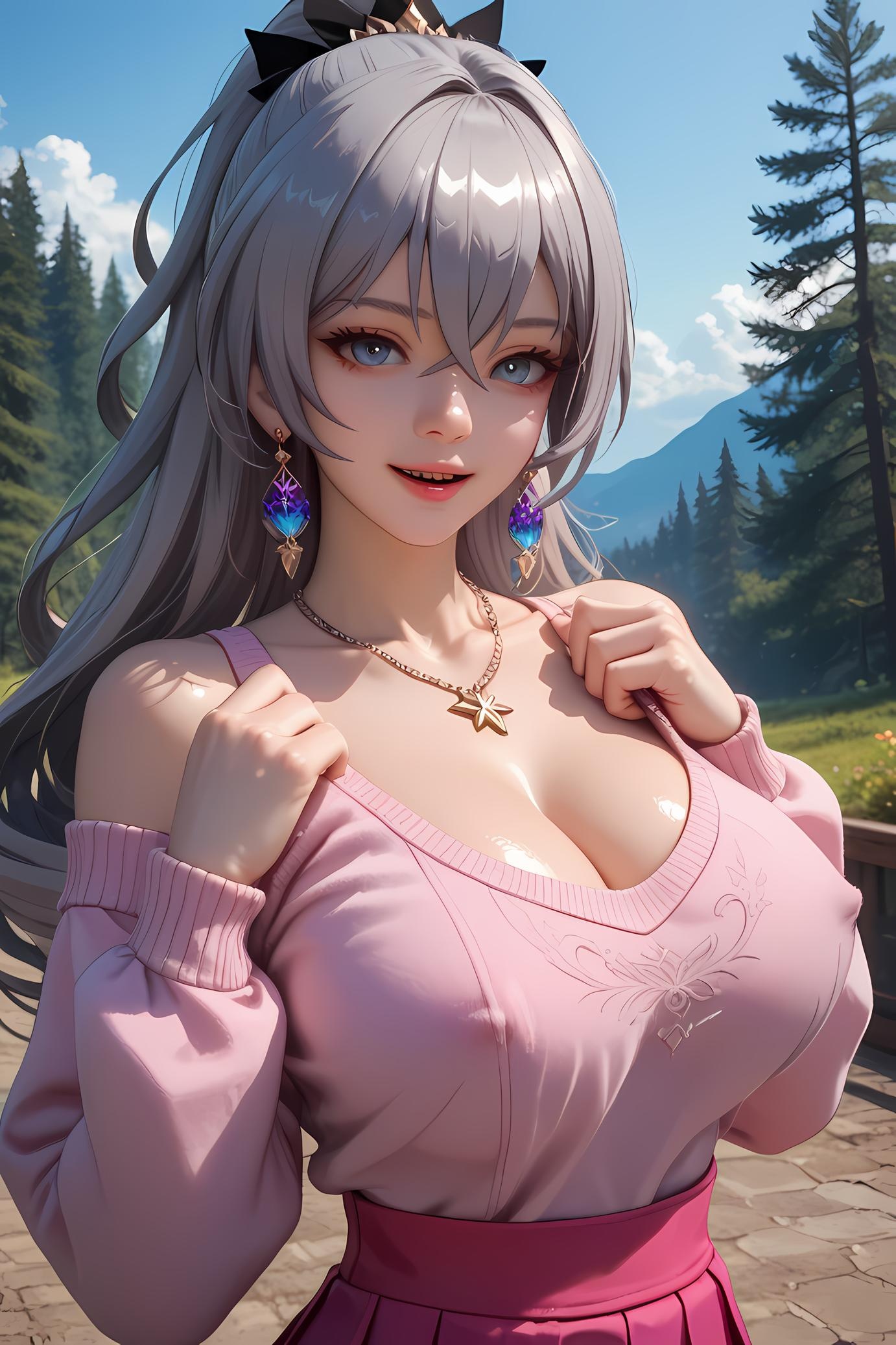 AI Generated Anime Girl - 崩坏星穹铁道 布洛妮娅：灰发粉色毛衣巨乳 32P