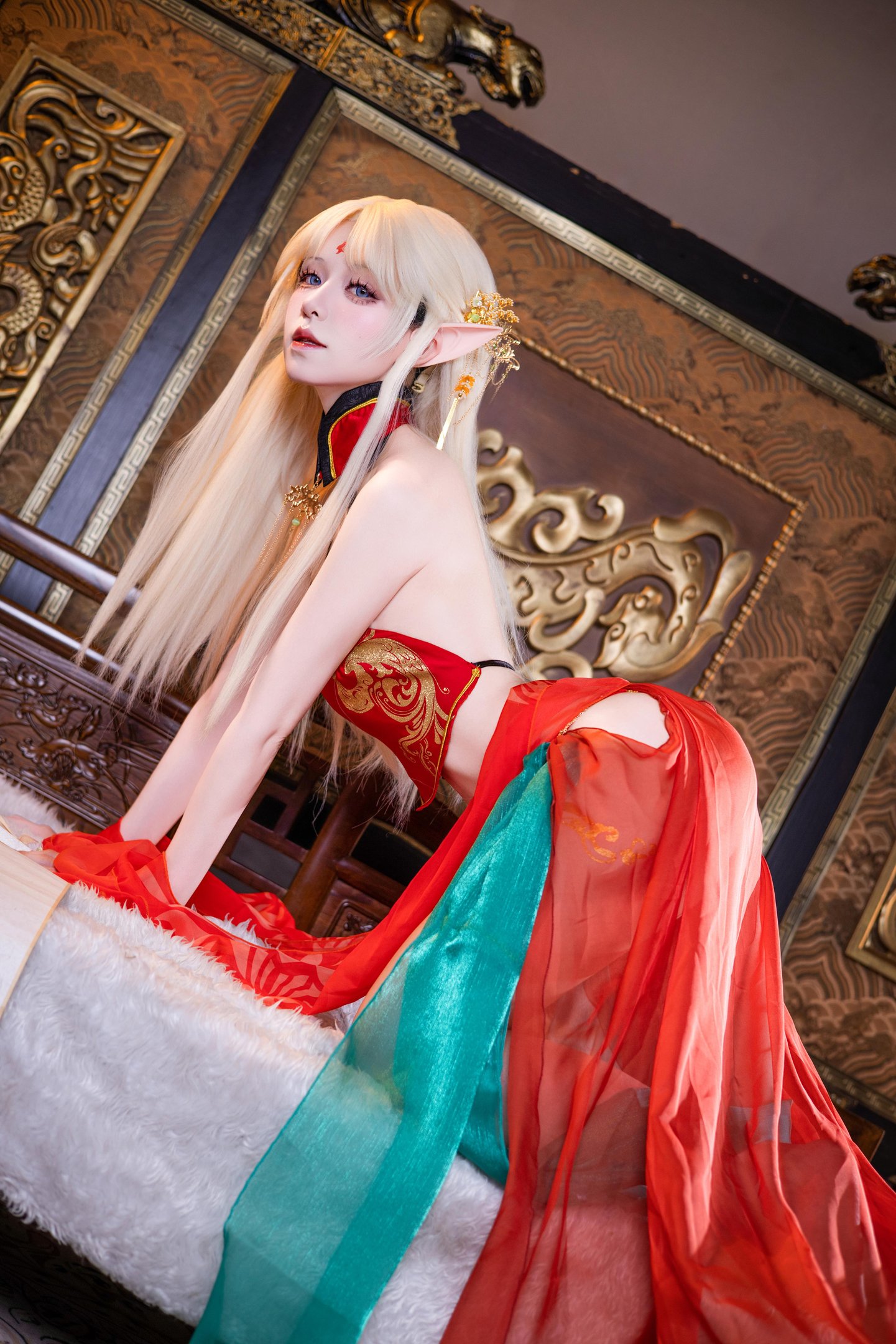 [cosplay] 雙木扶蘇 - 布雷斯特紅古風：紅金禮裝精靈耳 美腿翹臀中式還原 45P