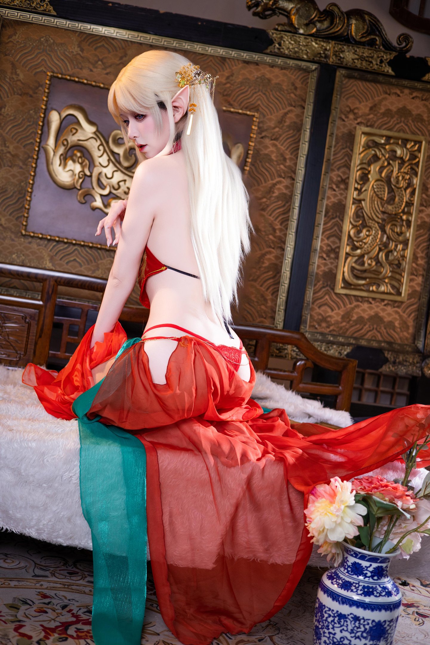 [cosplay] 雙木扶蘇 - 布雷斯特紅古風：紅金禮裝精靈耳 美腿翹臀中式還原 45P