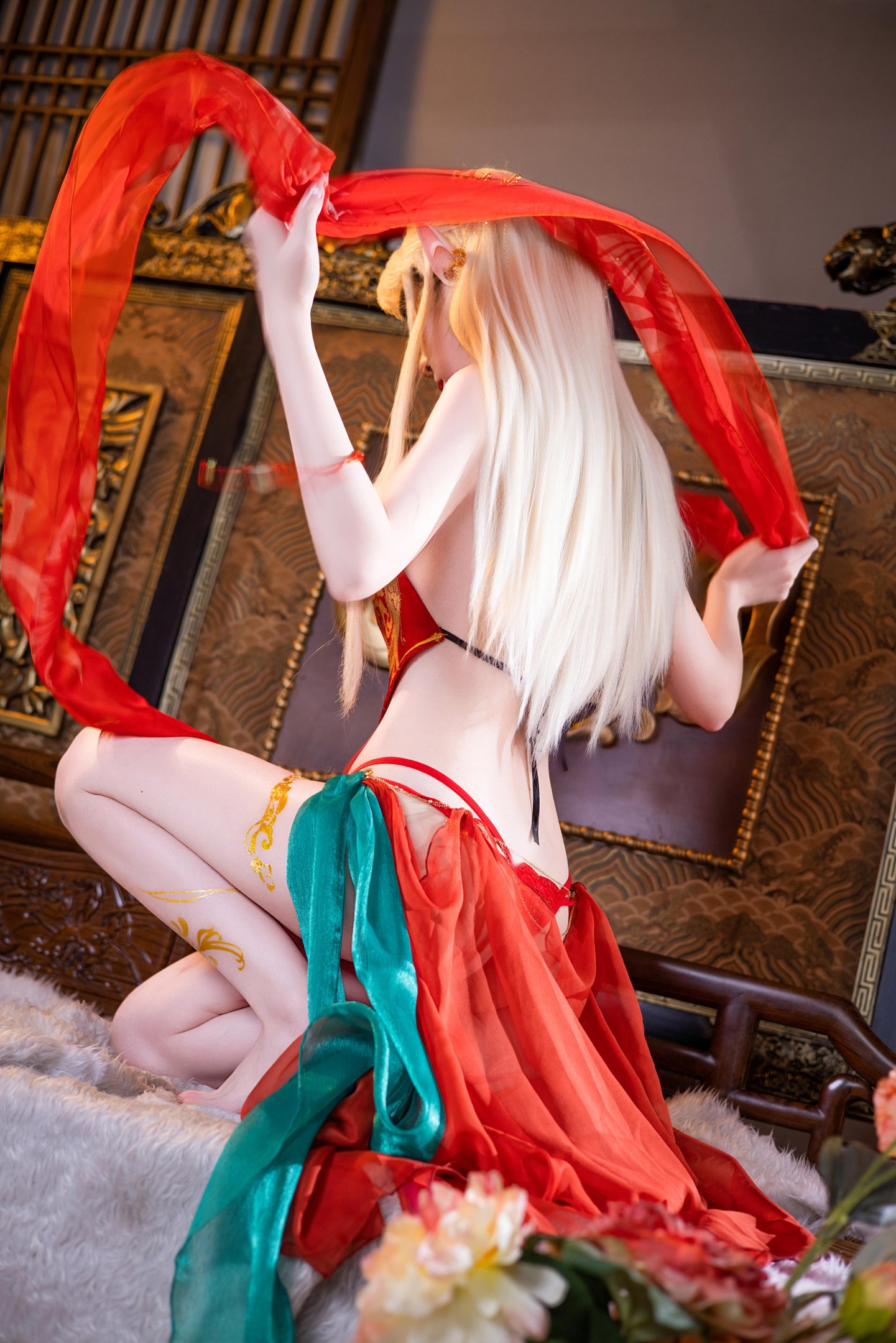 [cosplay] 雙木扶蘇 - 布雷斯特紅古風：紅金禮裝精靈耳 美腿翹臀中式還原 45P