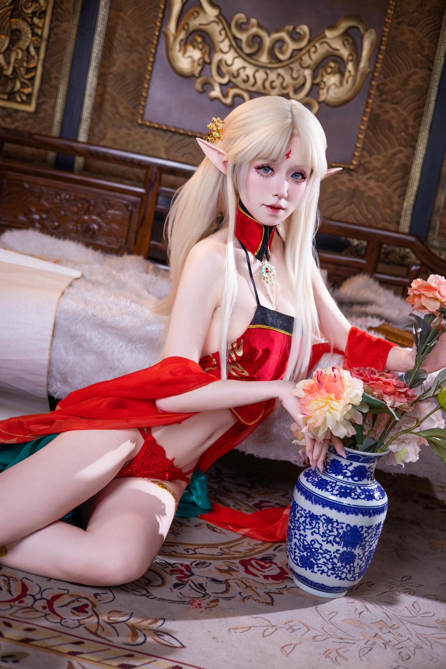 [cosplay] 双木扶苏 - 布雷斯特红古风：红金礼装精灵耳 美腿翘臀中式还原 45P