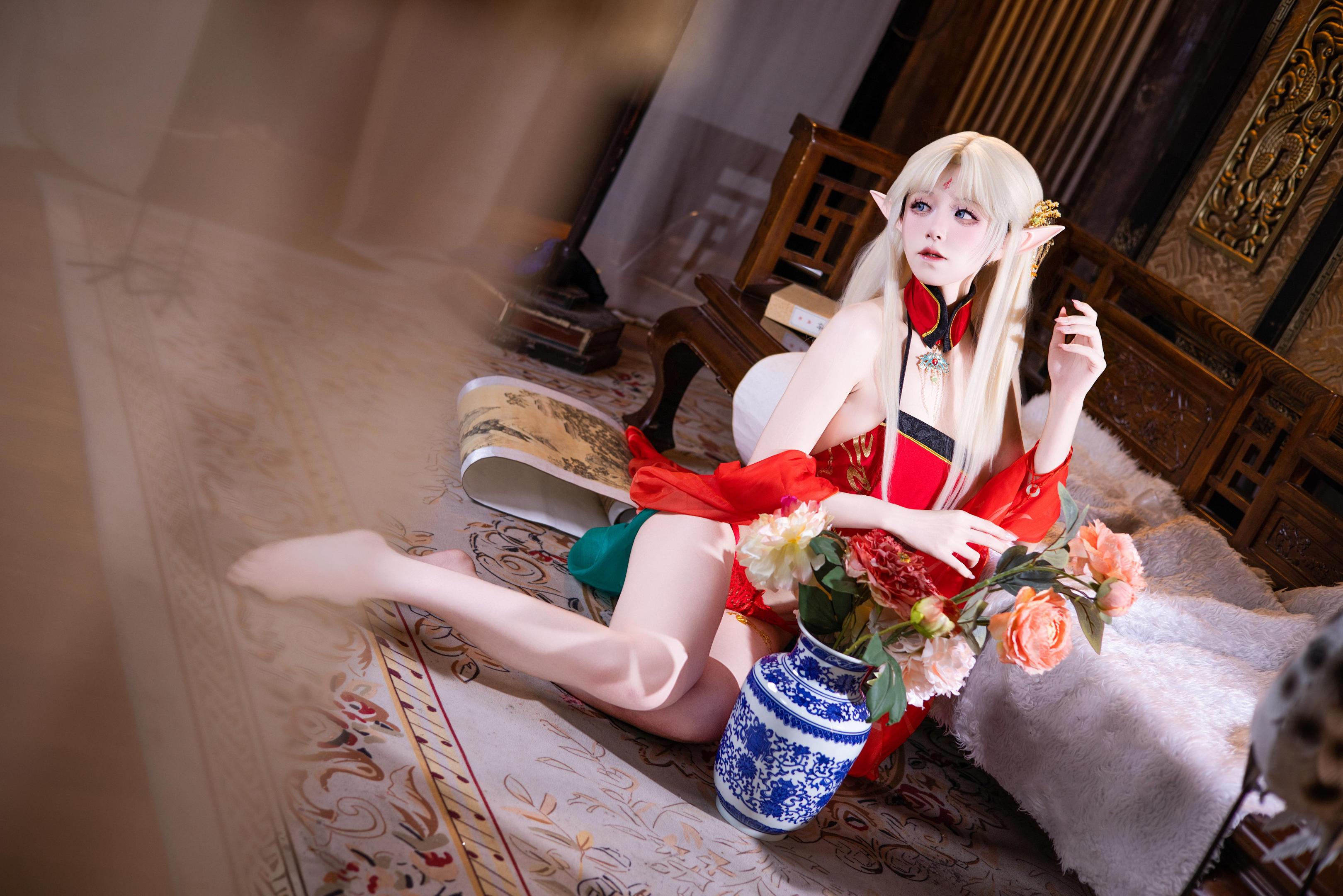 [cosplay] 双木扶苏 - 布雷斯特红古风：红金礼装精灵耳 美腿翘臀中式还原 45P