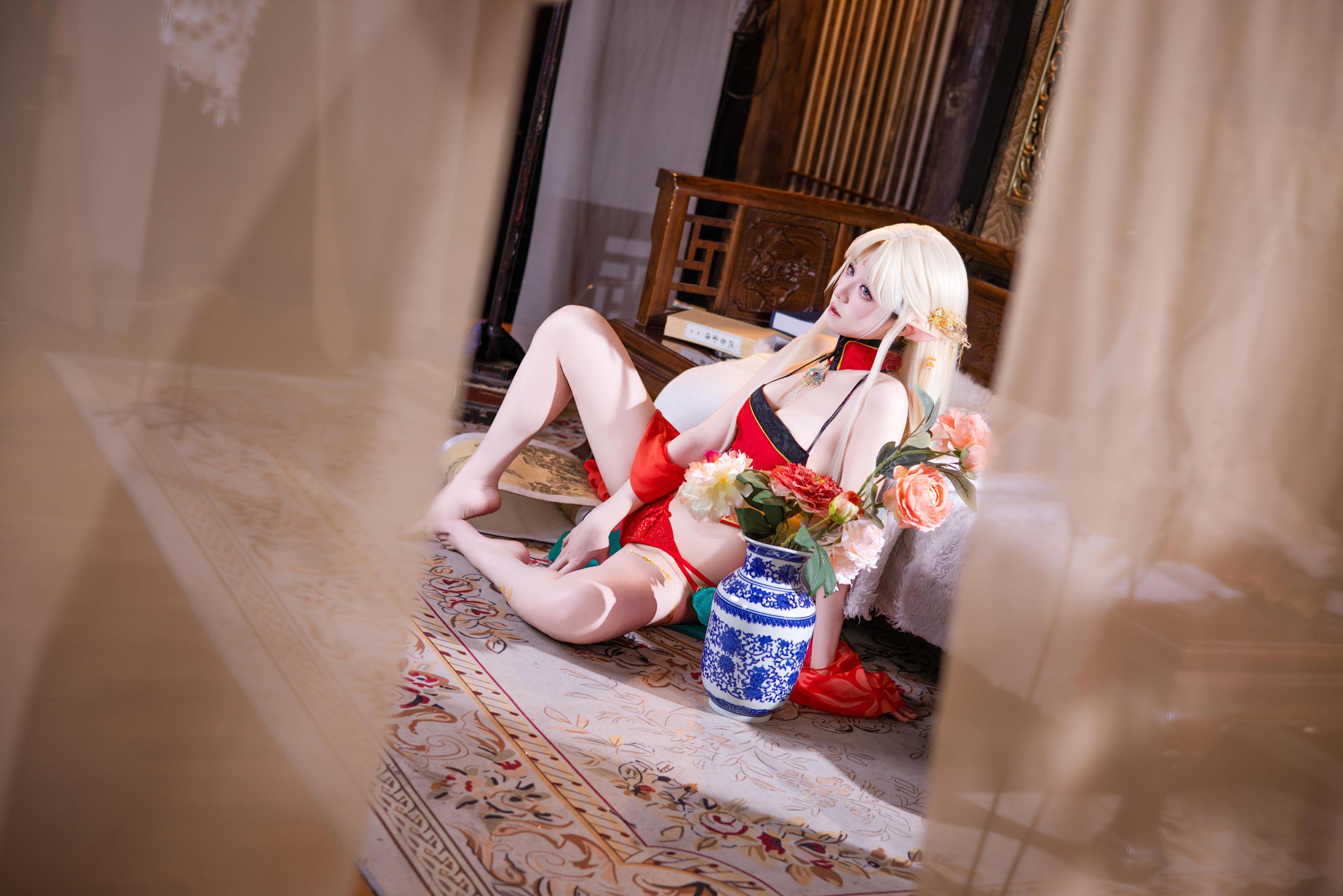 [cosplay] 双木扶苏 - 布雷斯特红古风：红金礼装精灵耳 美腿翘臀中式还原 45P