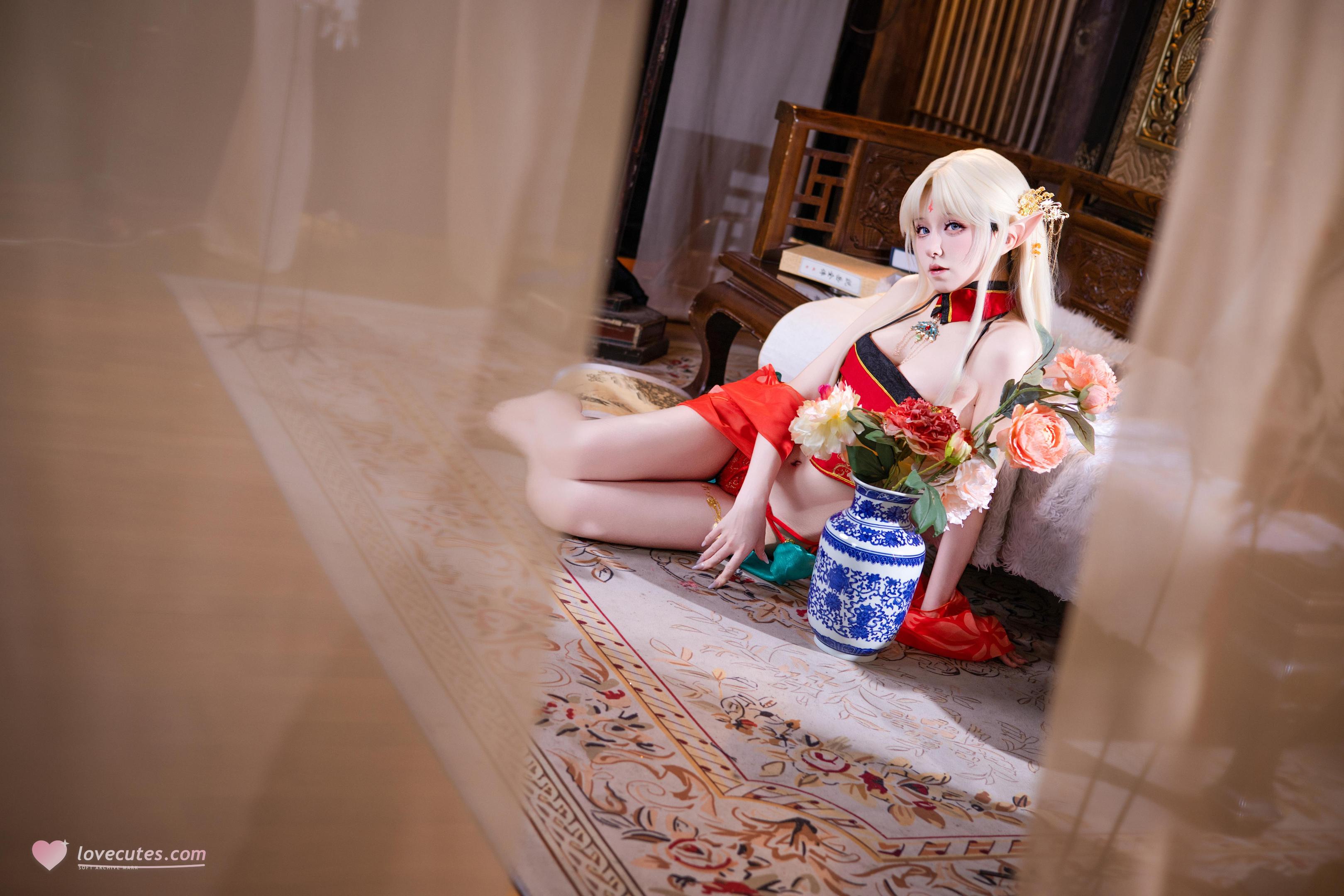 [cosplay] 双木扶苏 - 布雷斯特红古风：红金礼装精灵耳 美腿翘臀中式还原 45P