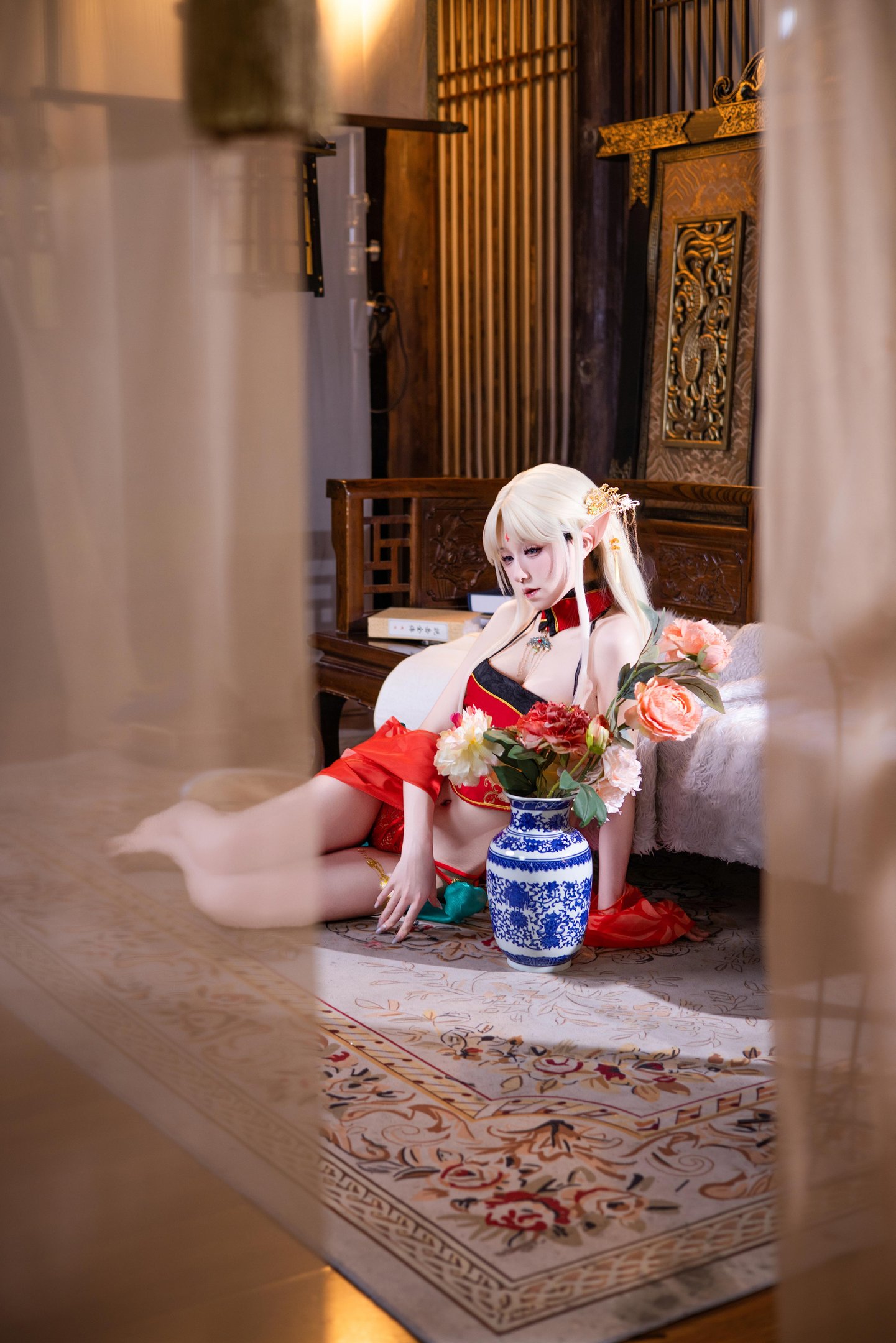 [cosplay] 双木扶苏 - 布雷斯特红古风：红金礼装精灵耳 美腿翘臀中式还原 45P