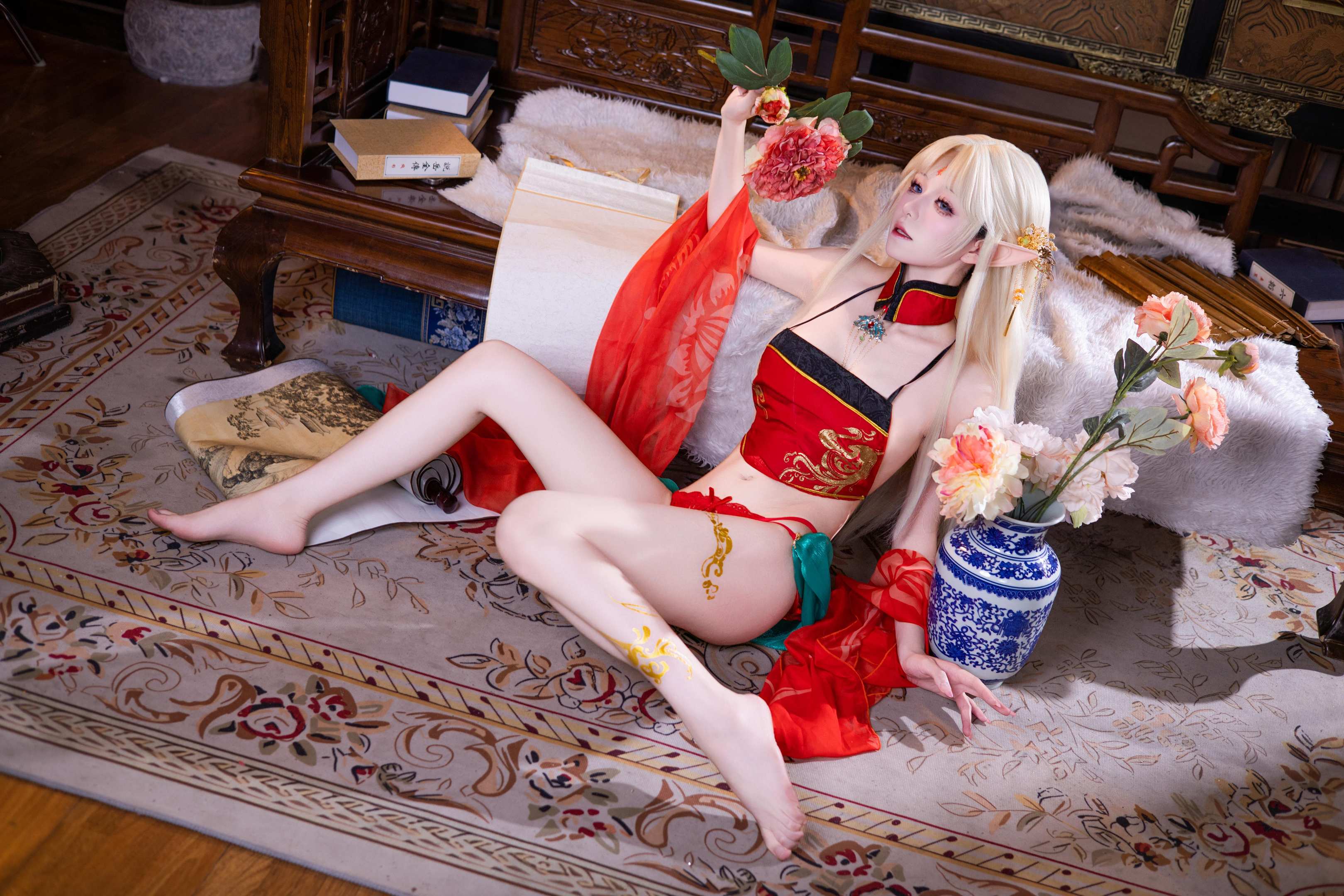 [cosplay] 双木扶苏 - 布雷斯特红古风：红金礼装精灵耳 美腿翘臀中式还原 45P