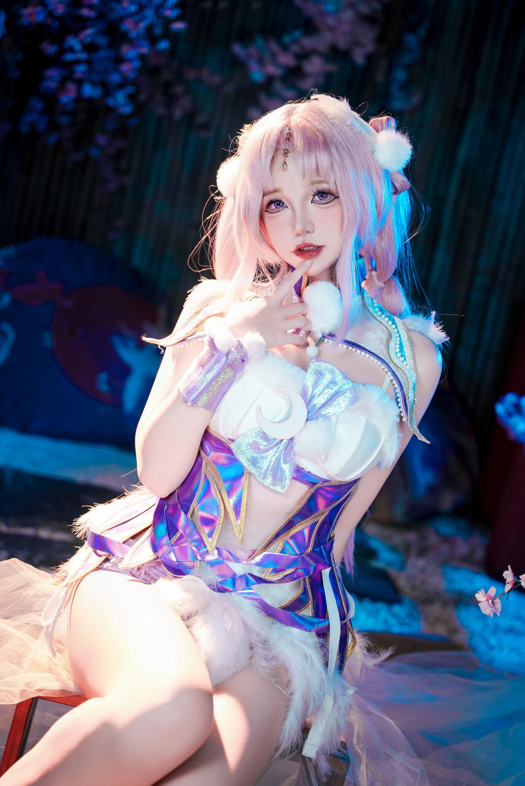 [cosplay] 阿薰kaOri - 永劫无间 殷紫萍：粉发樱花礼装露点露穴 大尺度还原 61P1V