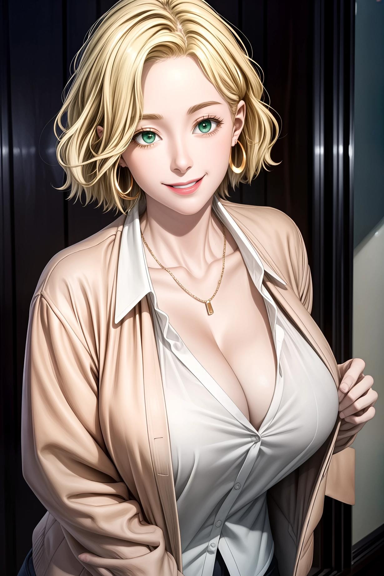 Cô Gái Anime Tạo Ra Bằng AI - 金发短发原创熟女：Bikini Bự Mông Cong, Váy Dài Trong Suốt 46P