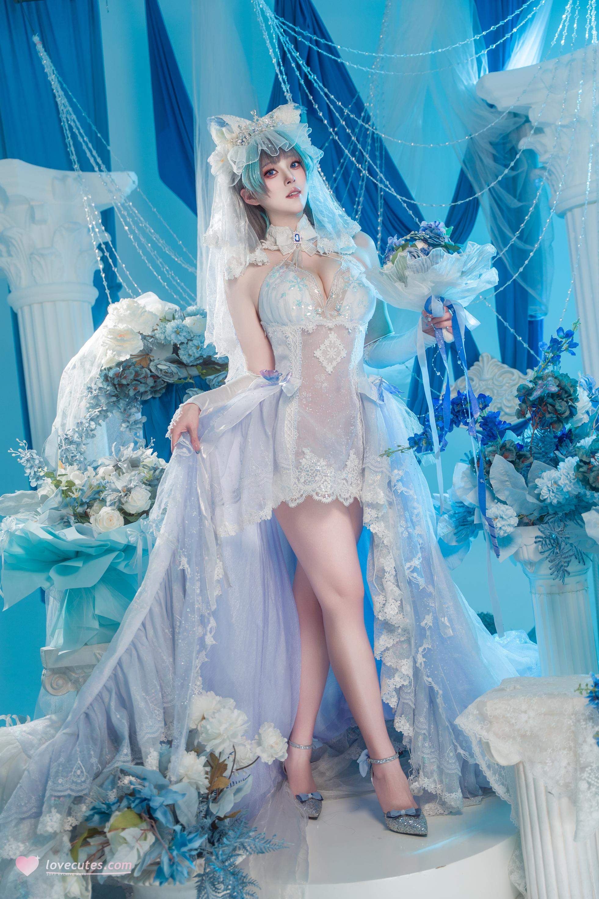 [cosplay] Natsuko夏夏子 - 碧蓝航线 柴郡婚纱：白色婚纱蕾丝内衣 巨乳美腿 70P