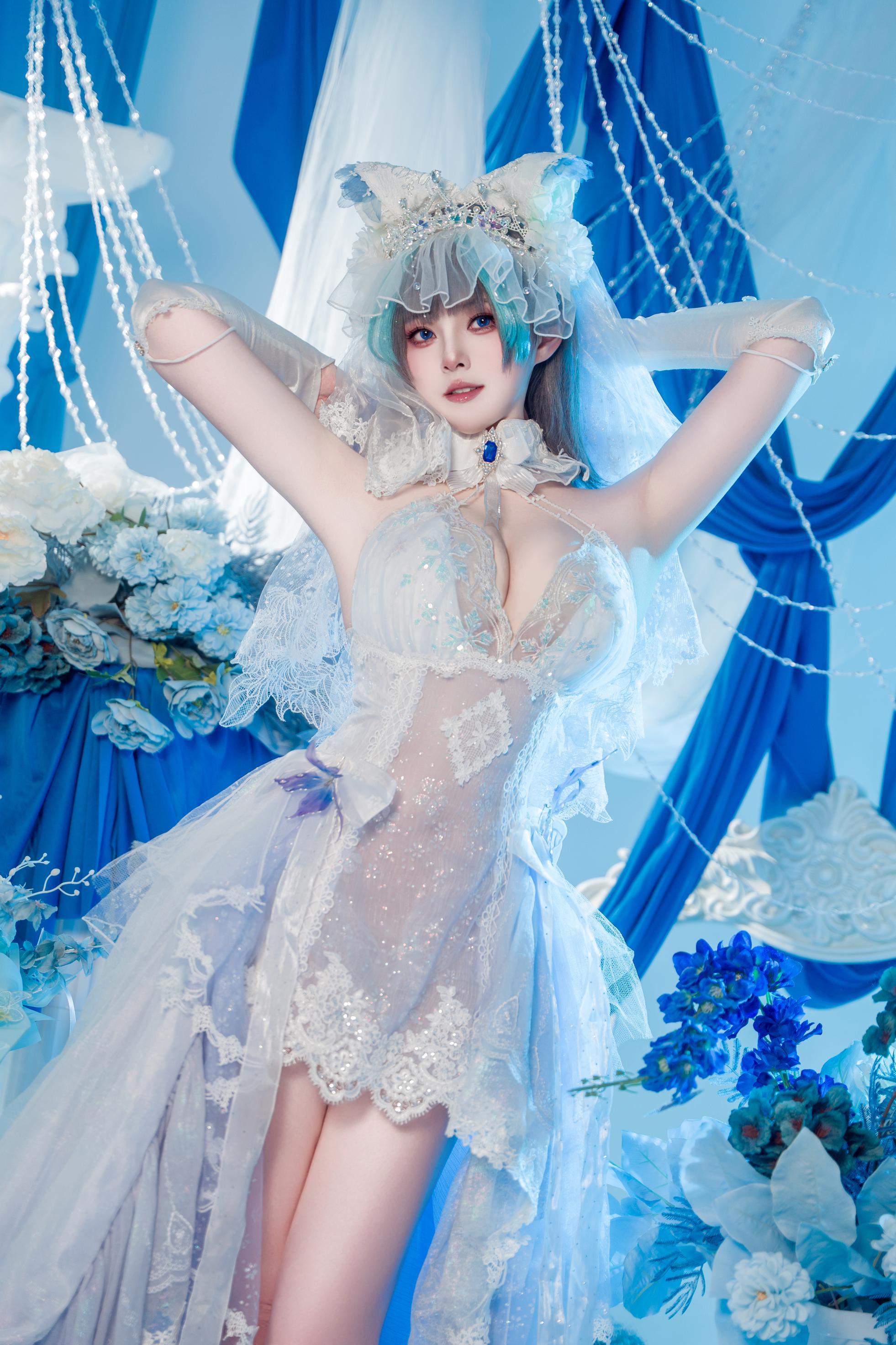 [cosplay] Natsuko夏夏子 - 碧蓝航线 柴郡婚纱：白色婚纱蕾丝内衣 巨乳美腿 70P