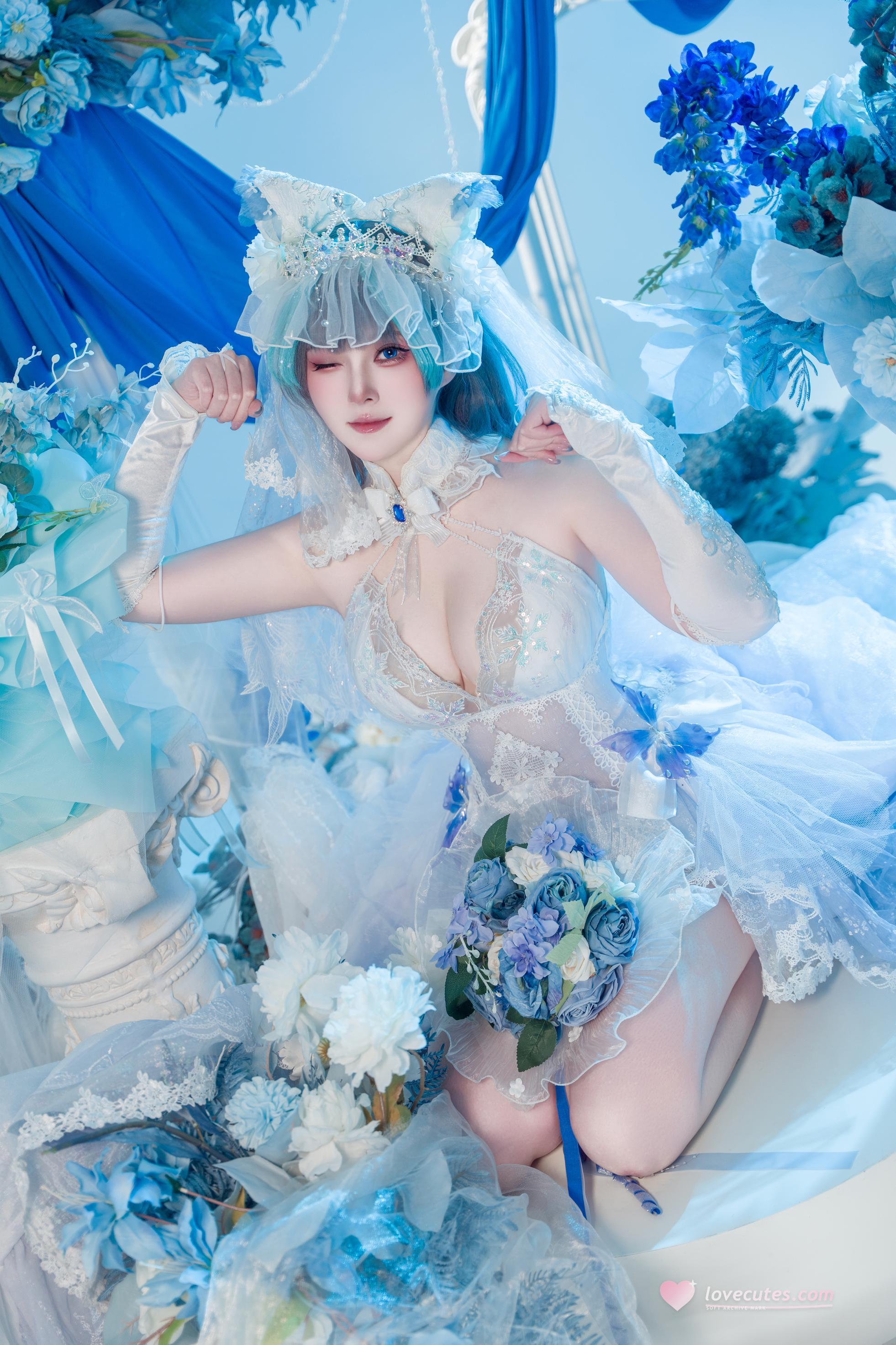 [cosplay] Natsuko夏夏子 - 碧蓝航线 柴郡婚纱：白色婚纱蕾丝内衣 巨乳美腿 70P