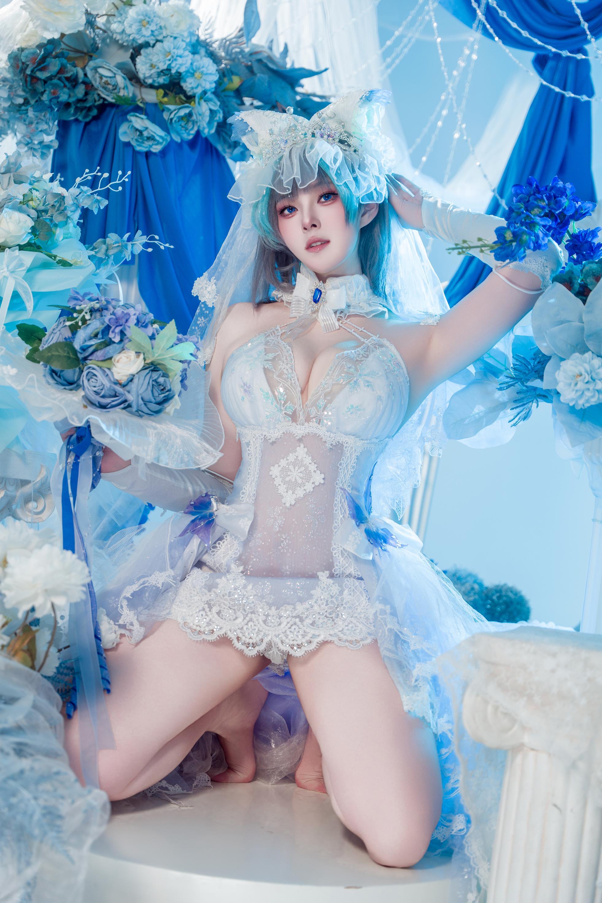 [cosplay] Natsuko夏夏子 - 碧蓝航线 柴郡婚纱：白色婚纱蕾丝内衣 巨乳美腿 70P