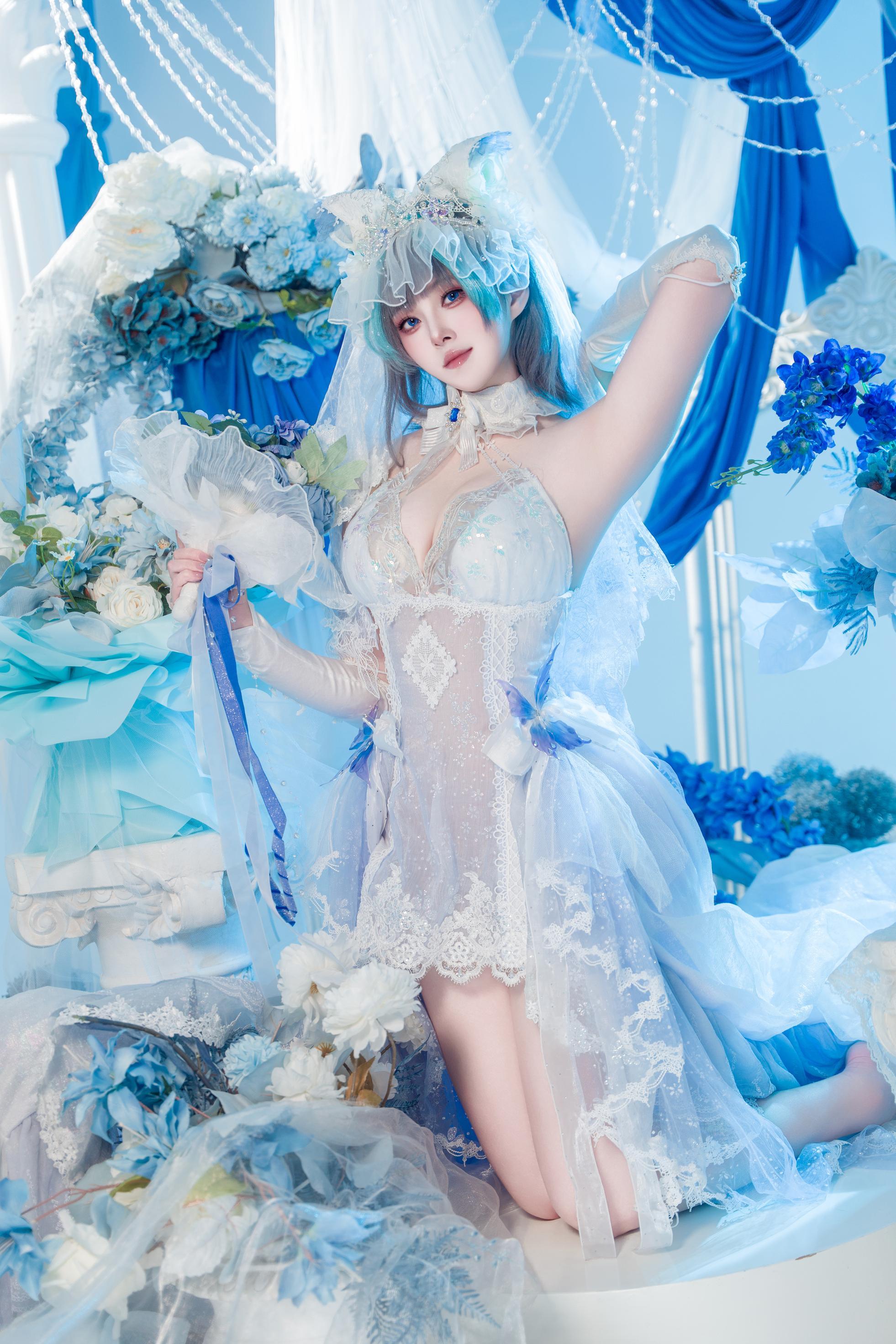 [cosplay] Natsuko夏夏子 - 碧蓝航线 柴郡婚纱：白色婚纱蕾丝内衣 巨乳美腿 70P