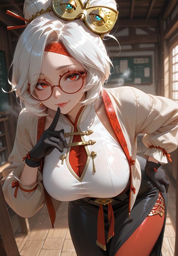 Cô Gái Anime Tạo Ra Bằng AI - 塞尔达传说 普尔亚：Áo Sơ Mi Trắng Kính Cận, Ngực Khủng, Váy Đen, Tất Chân, Mông Cong 168P