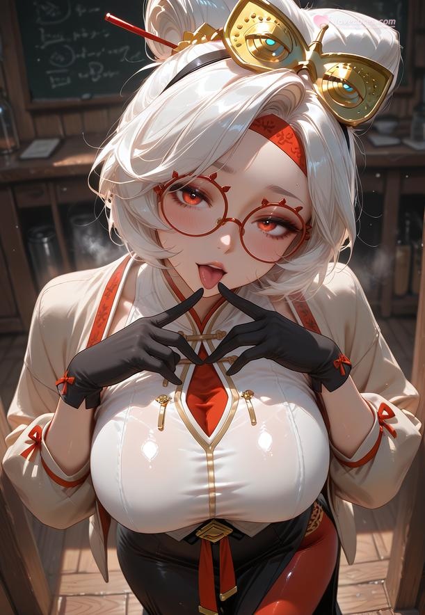 Cô Gái Anime Tạo Ra Bằng AI - 塞尔达传说 普尔亚：Áo Sơ Mi Trắng Kính Cận, Ngực Khủng, Váy Đen, Tất Chân, Mông Cong 168P