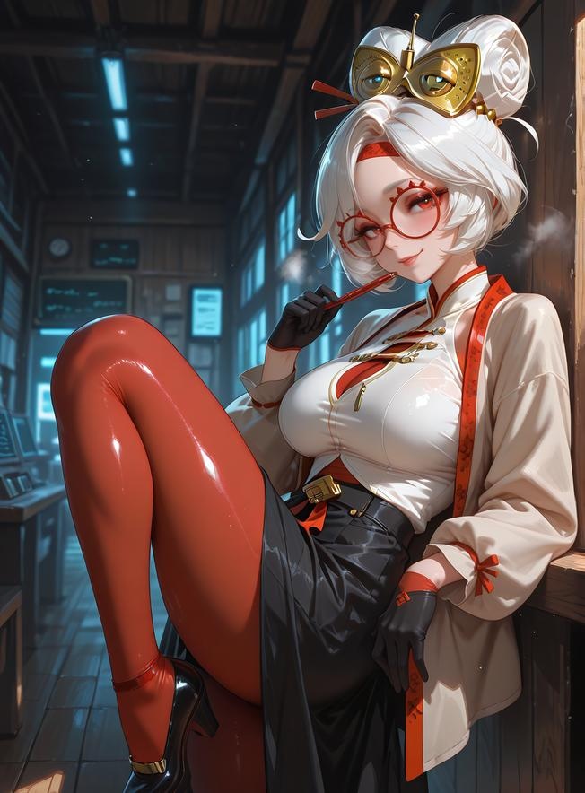 Cô Gái Anime Tạo Ra Bằng AI - 塞尔达传说 普尔亚：Áo Sơ Mi Trắng Kính Cận, Ngực Khủng, Váy Đen, Tất Chân, Mông Cong 168P