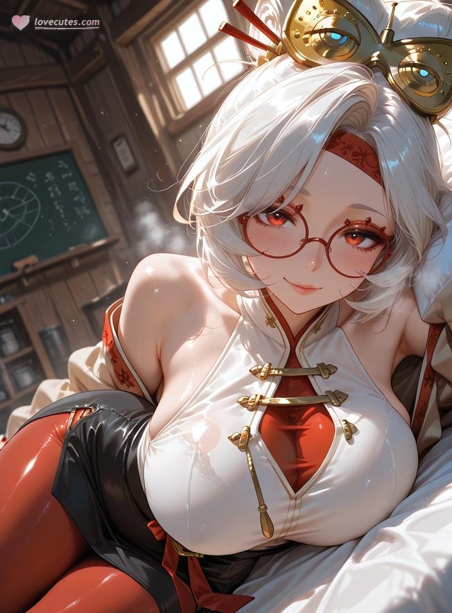 Cô Gái Anime Tạo Ra Bằng AI - 塞尔达传说 普尔亚：Áo Sơ Mi Trắng Kính Cận, Ngực Khủng, Váy Đen, Tất Chân, Mông Cong 168P