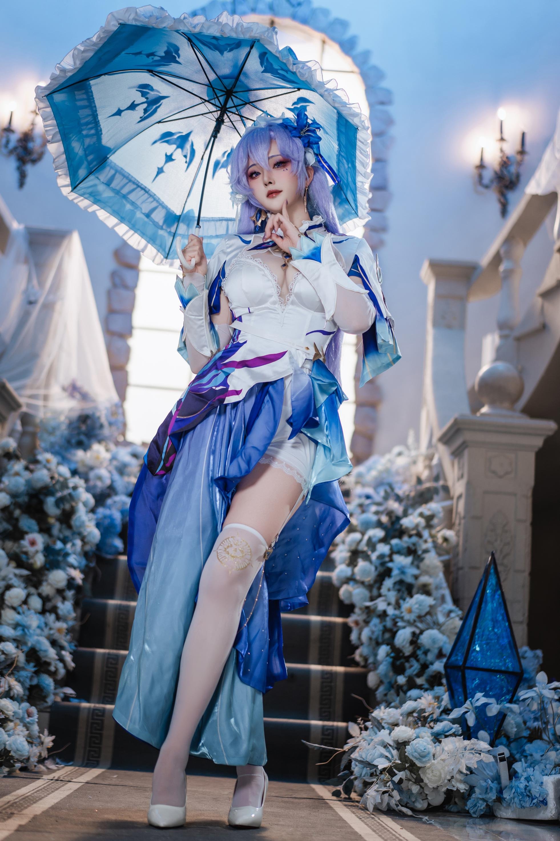 '[cosplay] Natsuko夏夏子 - Ninh Triều Cản Thể La: Trang Phục Xanh Trắng, Tất Trắng, Nội Y Ngọc Trai 72P'