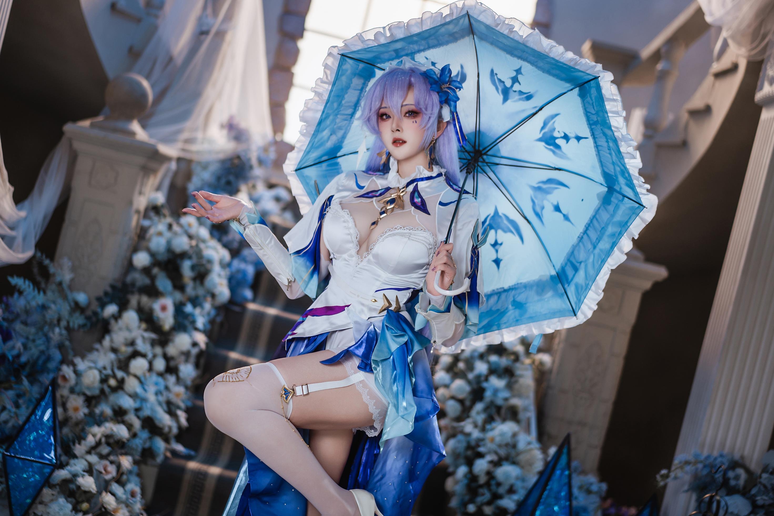 '[cosplay] Natsuko夏夏子 - Ninh Triều Cản Thể La: Trang Phục Xanh Trắng, Tất Trắng, Nội Y Ngọc Trai 72P'