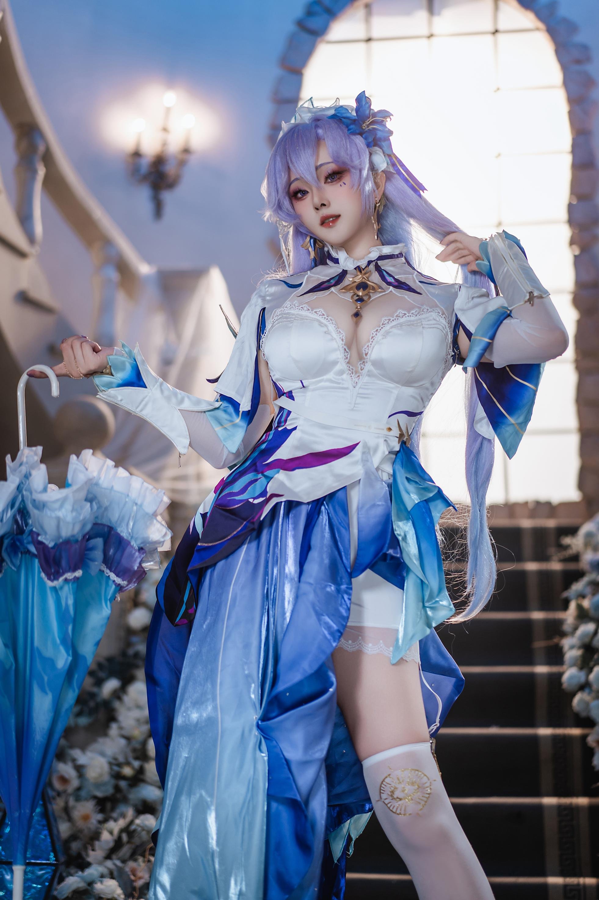 '[cosplay] Natsuko夏夏子 - Ninh Triều Cản Thể La: Trang Phục Xanh Trắng, Tất Trắng, Nội Y Ngọc Trai 72P'