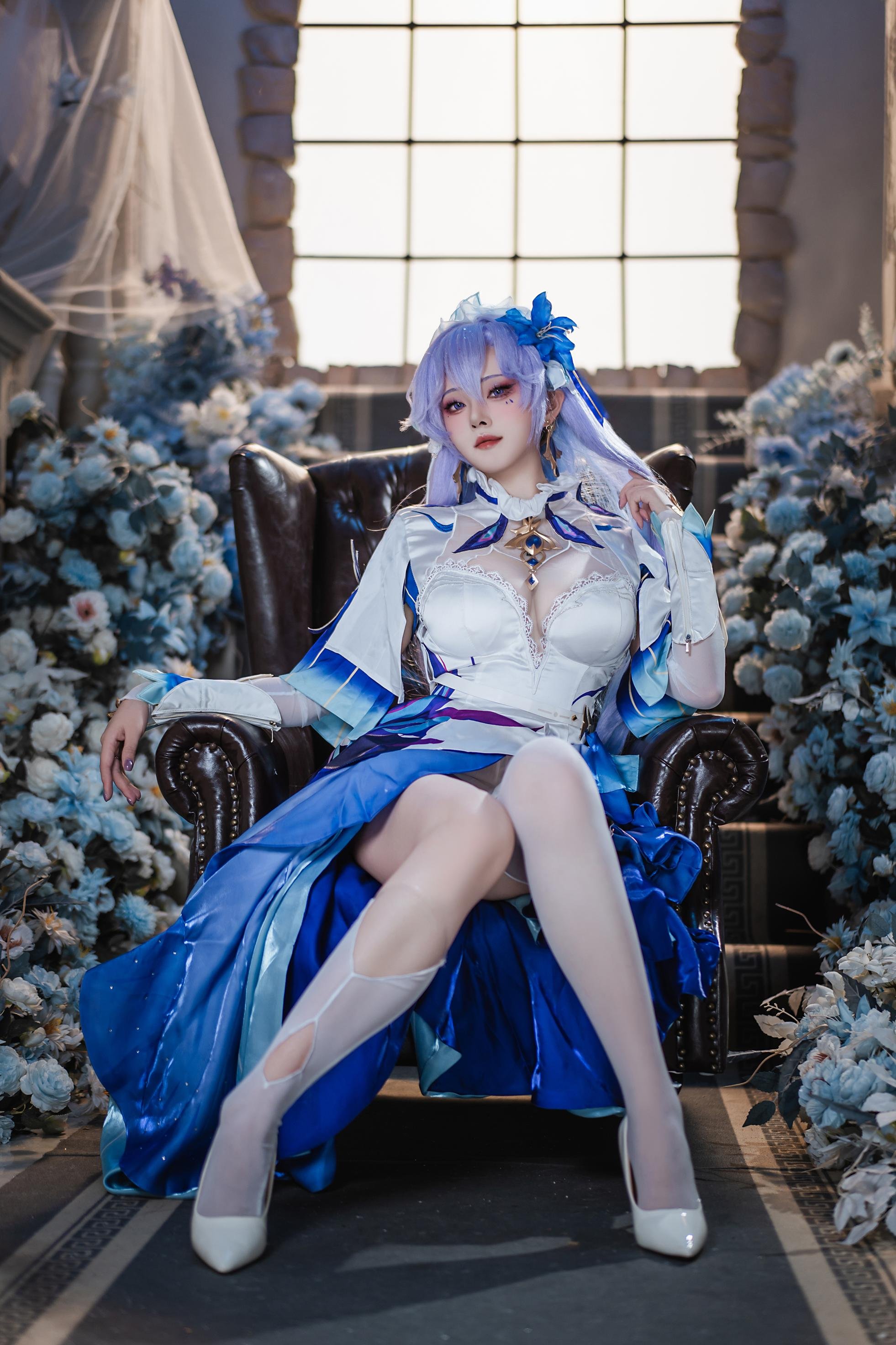 '[cosplay] Natsuko夏夏子 - Ninh Triều Cản Thể La: Trang Phục Xanh Trắng, Tất Trắng, Nội Y Ngọc Trai 72P'