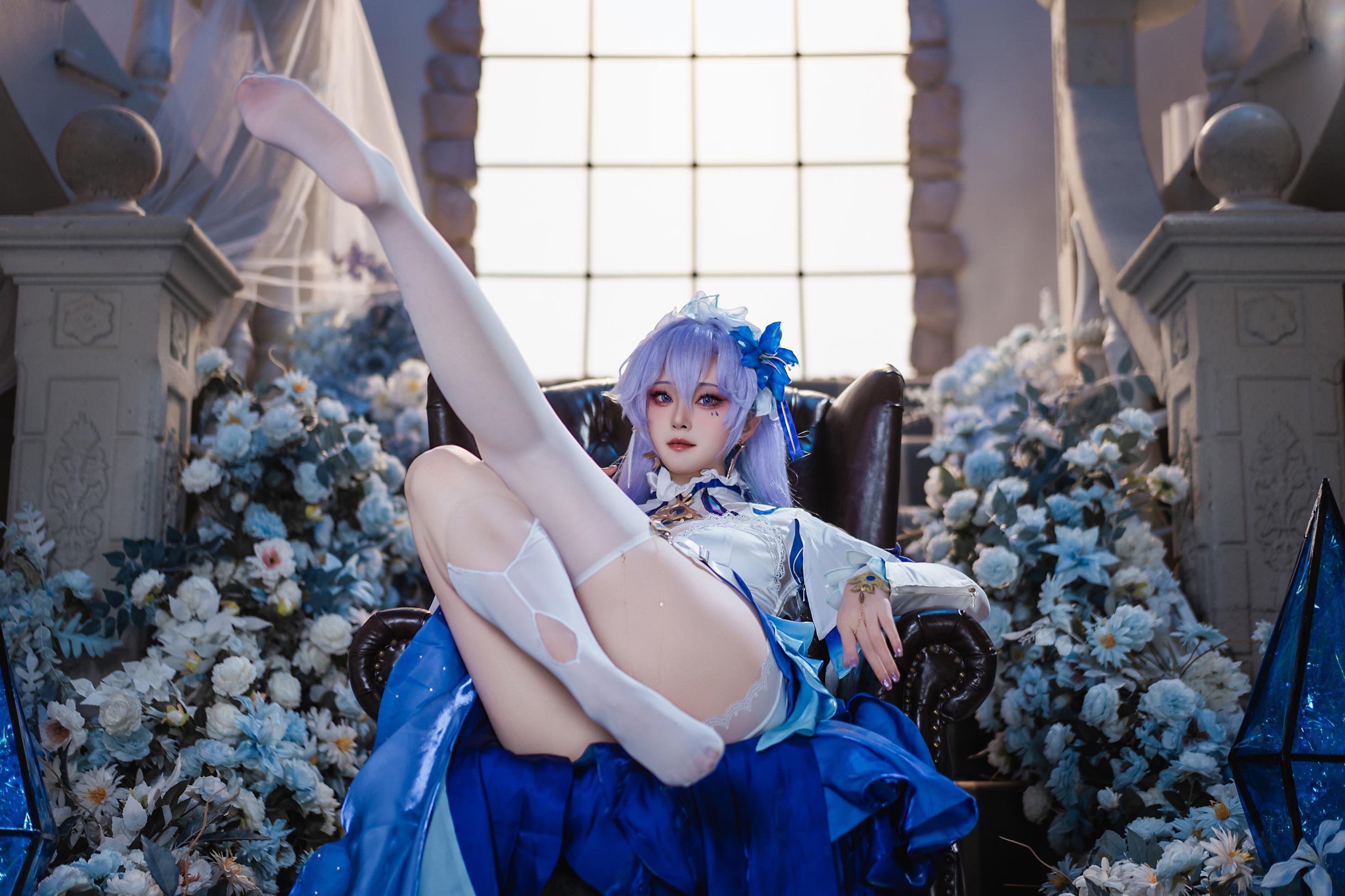 '[cosplay] Natsuko夏夏子 - Ninh Triều Cản Thể La: Trang Phục Xanh Trắng, Tất Trắng, Nội Y Ngọc Trai 72P'