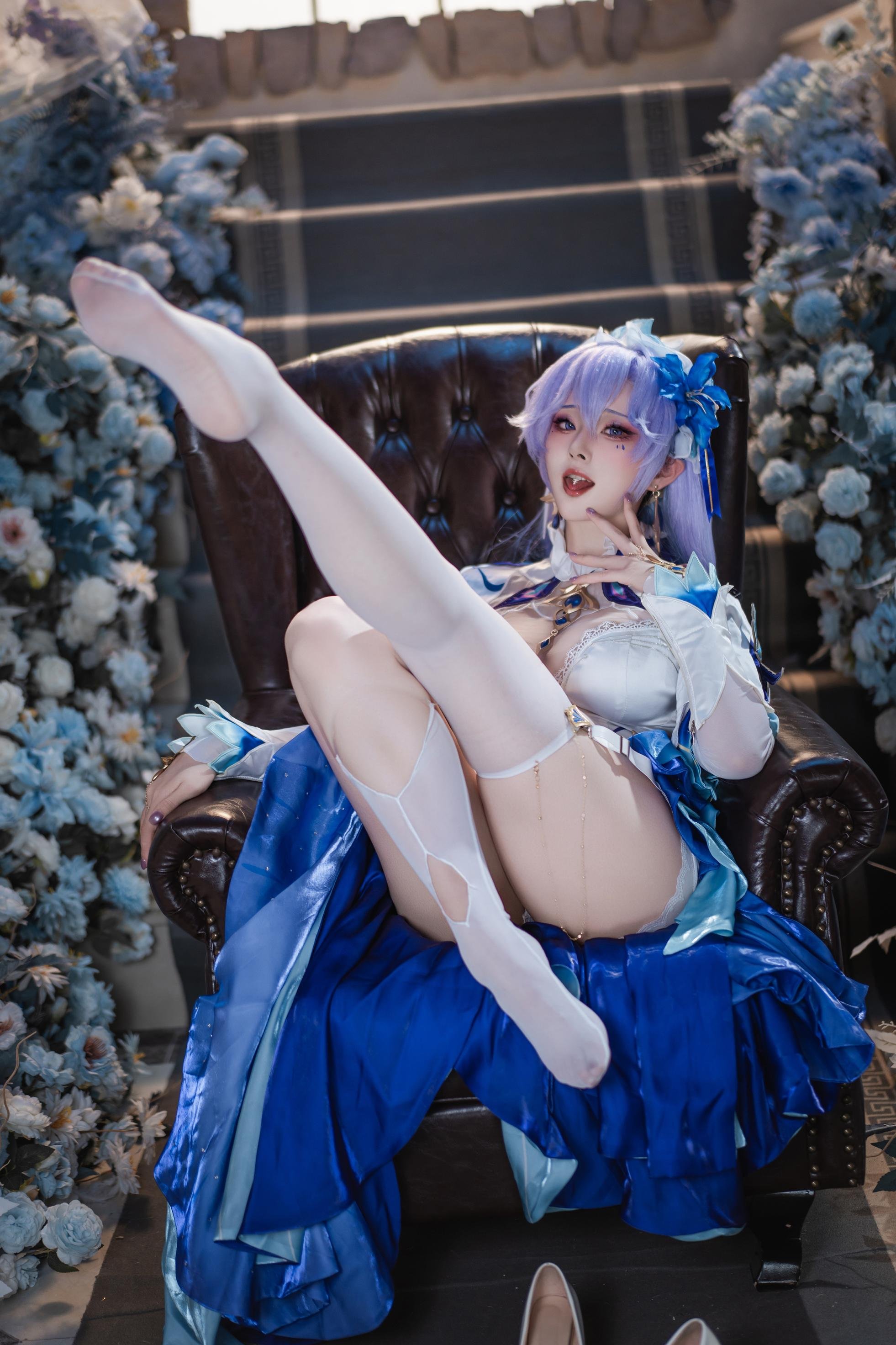 '[cosplay] Natsuko夏夏子 - Ninh Triều Cản Thể La: Trang Phục Xanh Trắng, Tất Trắng, Nội Y Ngọc Trai 72P'