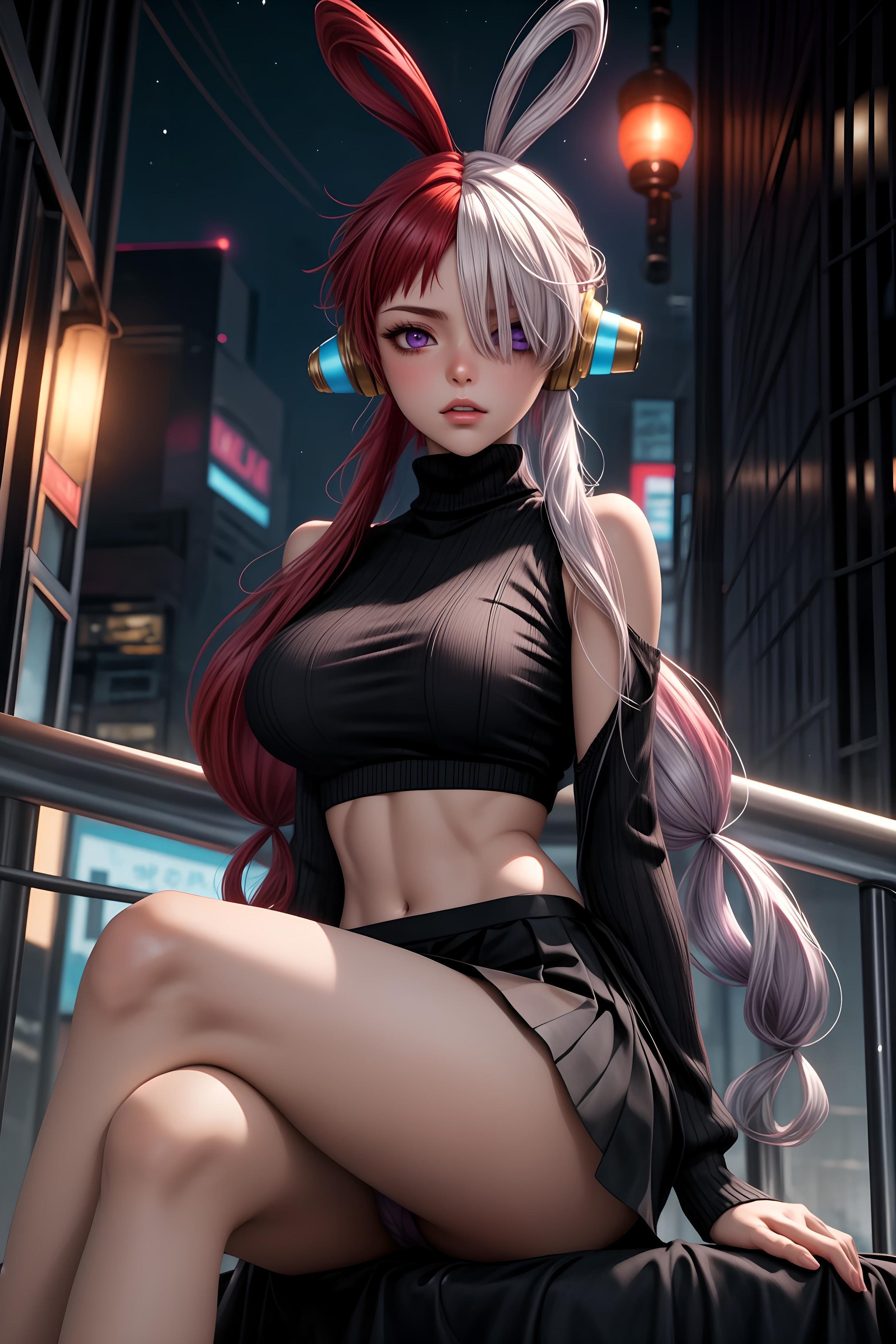 Cô Gái Anime Tạo Ra Bởi AI - 海贼王 乌塔: Tai Nghe Đỏ Trắng, Ngực Khủng, Bikini Bó Buộc 48P