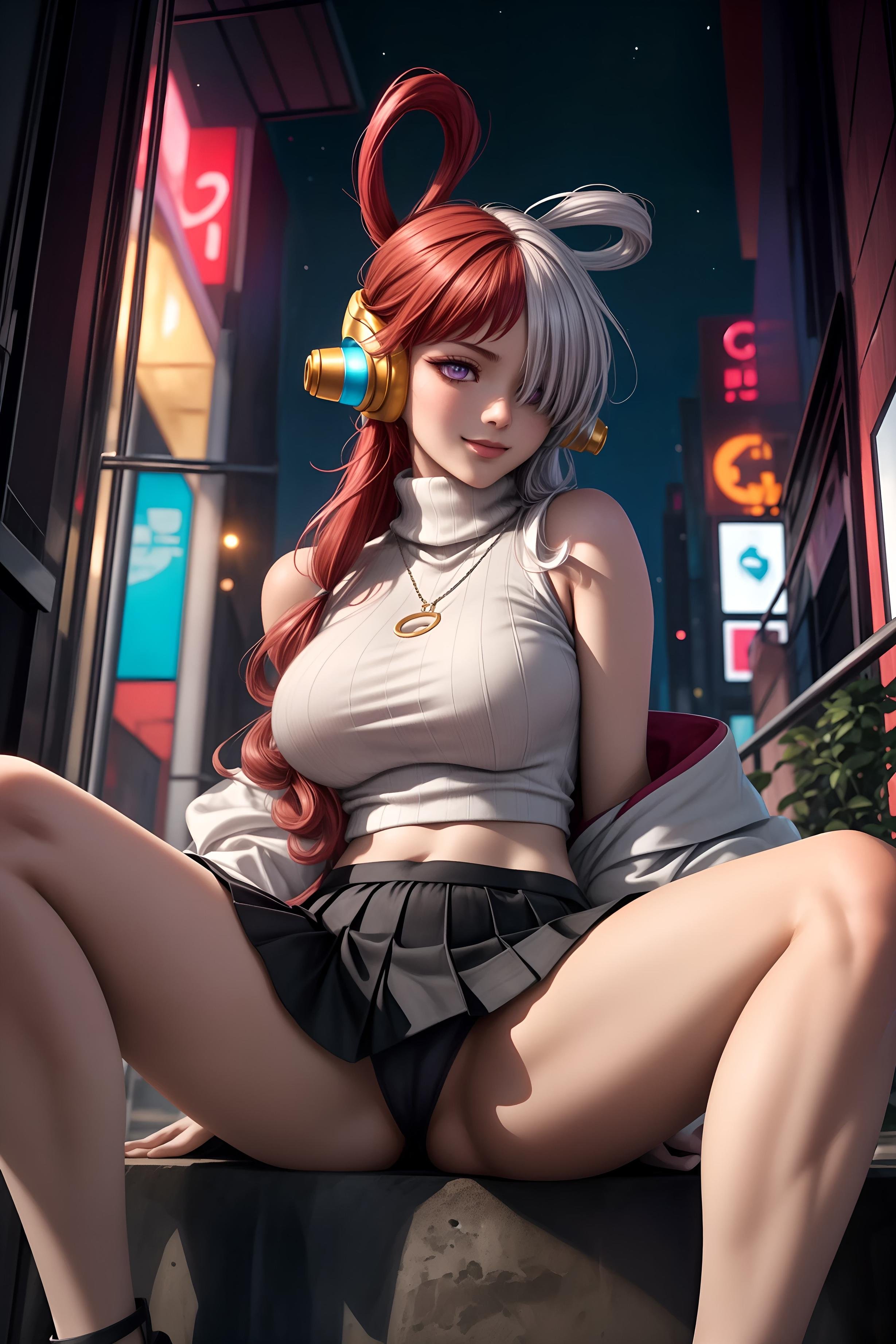 Cô Gái Anime Tạo Ra Bởi AI - 海贼王 乌塔: Tai Nghe Đỏ Trắng, Ngực Khủng, Bikini Bó Buộc 48P