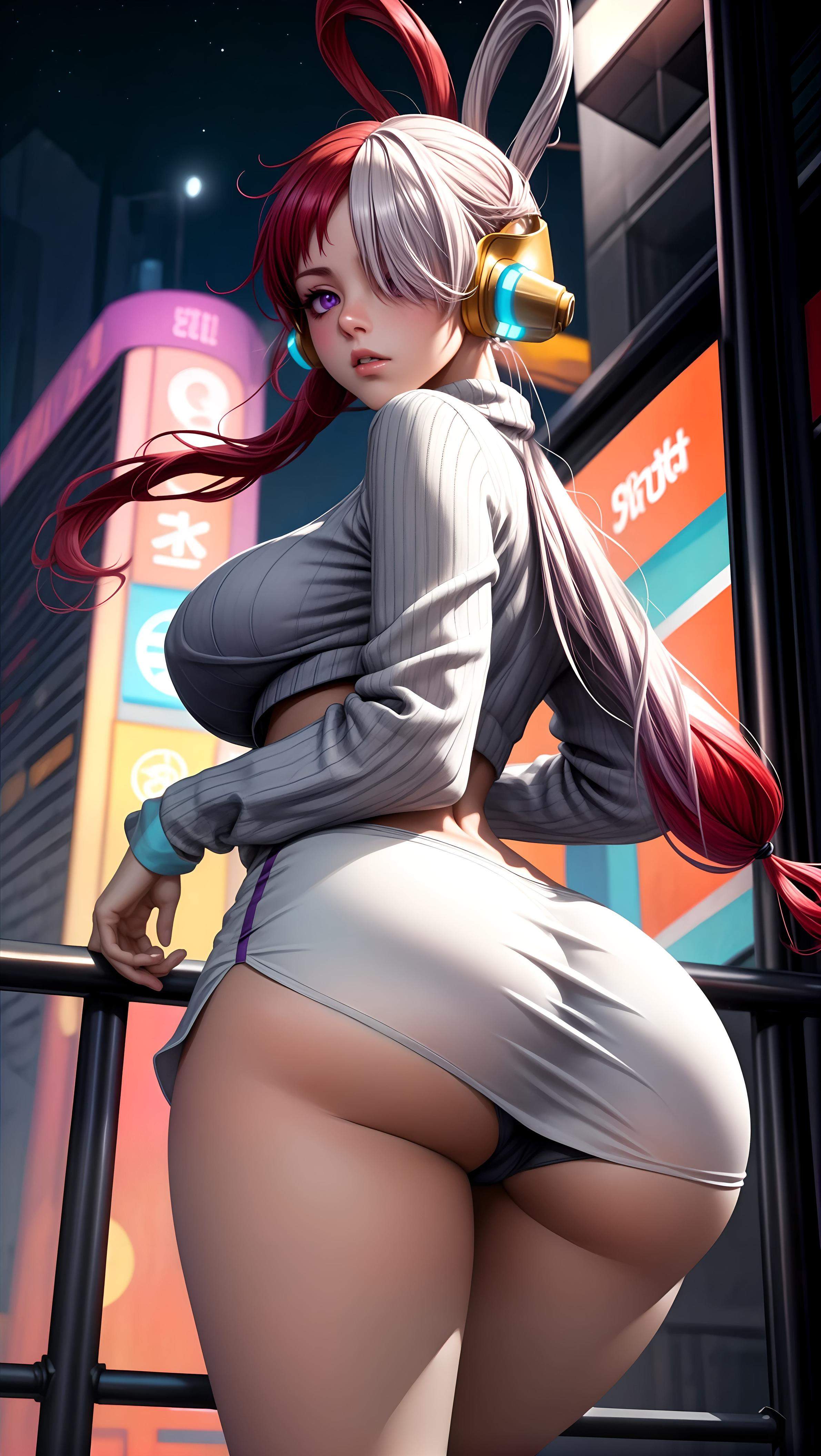 Cô Gái Anime Tạo Ra Bởi AI - 海贼王 乌塔: Tai Nghe Đỏ Trắng, Ngực Khủng, Bikini Bó Buộc 48P