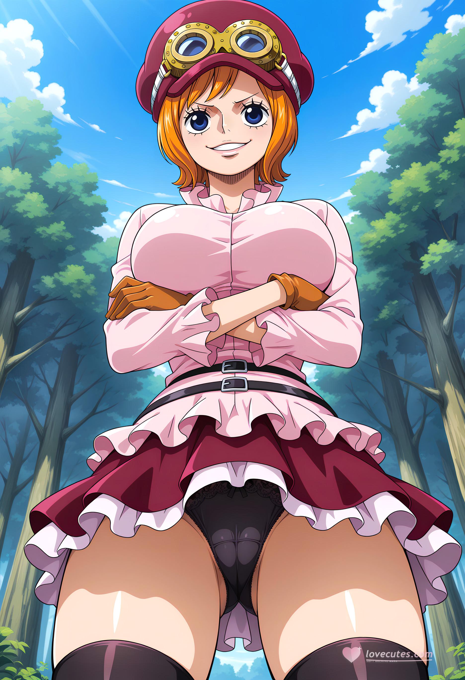 Cô Gái Anime Tạo Ra Bằng AI - Hải Tặc Vương Kẻ Lừa Đảo: Tóc Cam Kính Bảo Hộ Ngực Khủng Váy Ngắn Tất Đen 246P